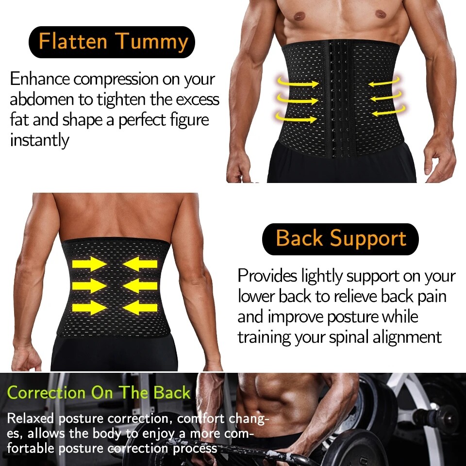 Men’s Waist Trainer Body Shaper Tummy Girdle Belt Belly Fat Burner Corsets S-3XL