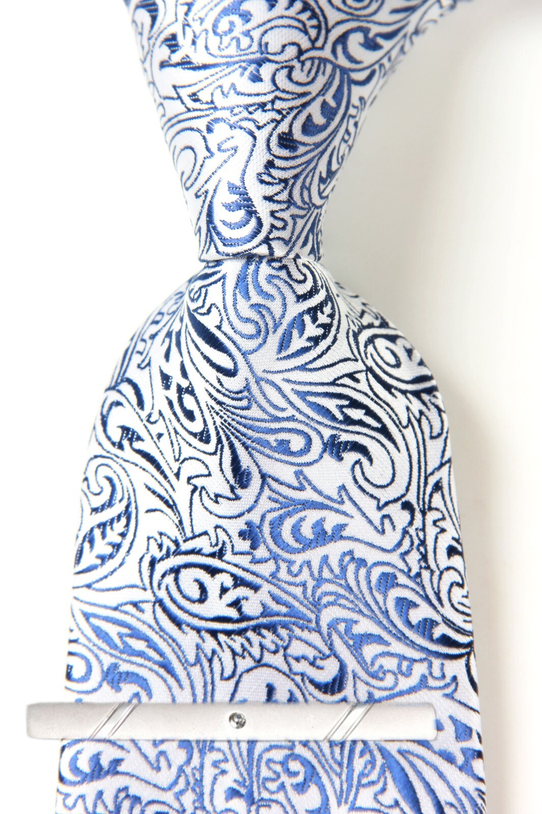 New Classic Paisley Blue White JACQUARD WOVEN 100% Silk Men’s Necktie Tie