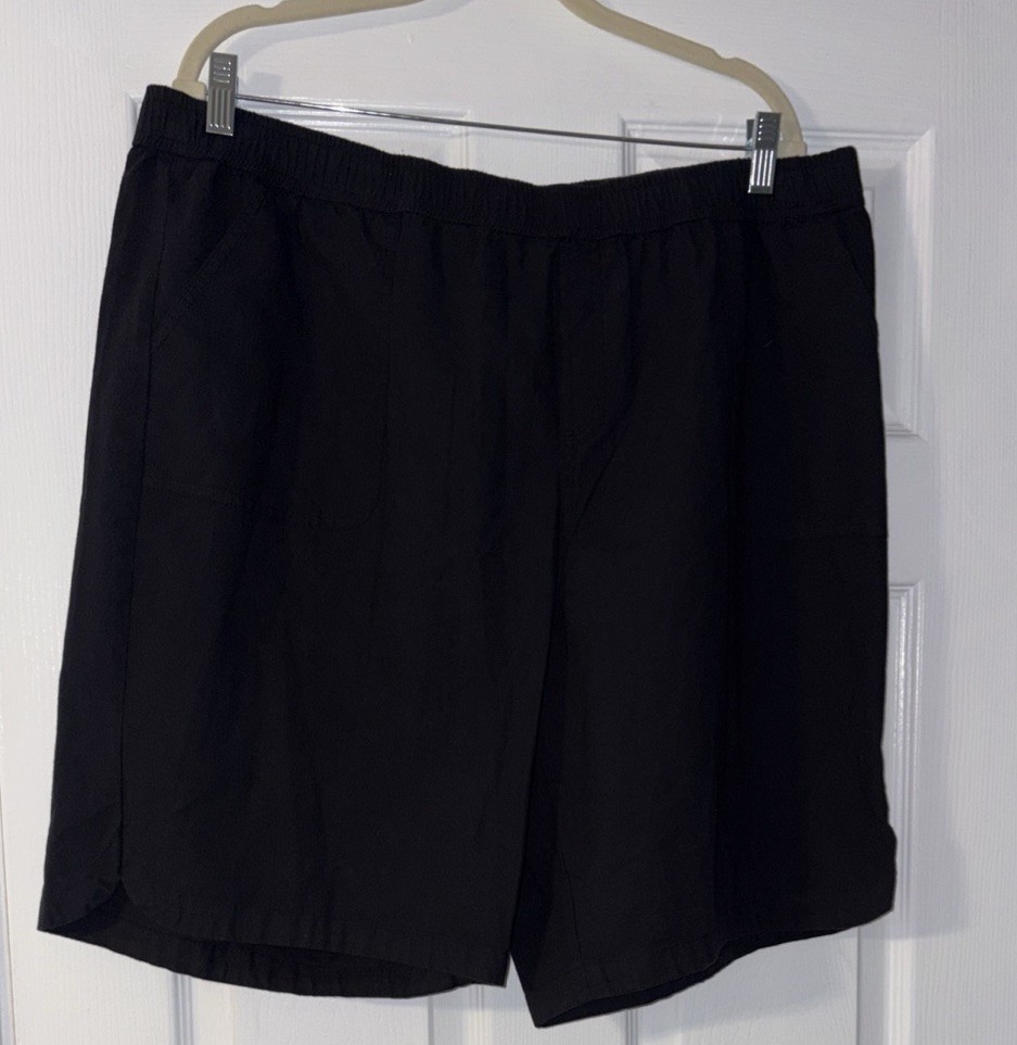Emily Daniels Women’s Black Shorts 1X Elastic Waist 100% Cotton Curved Side slit