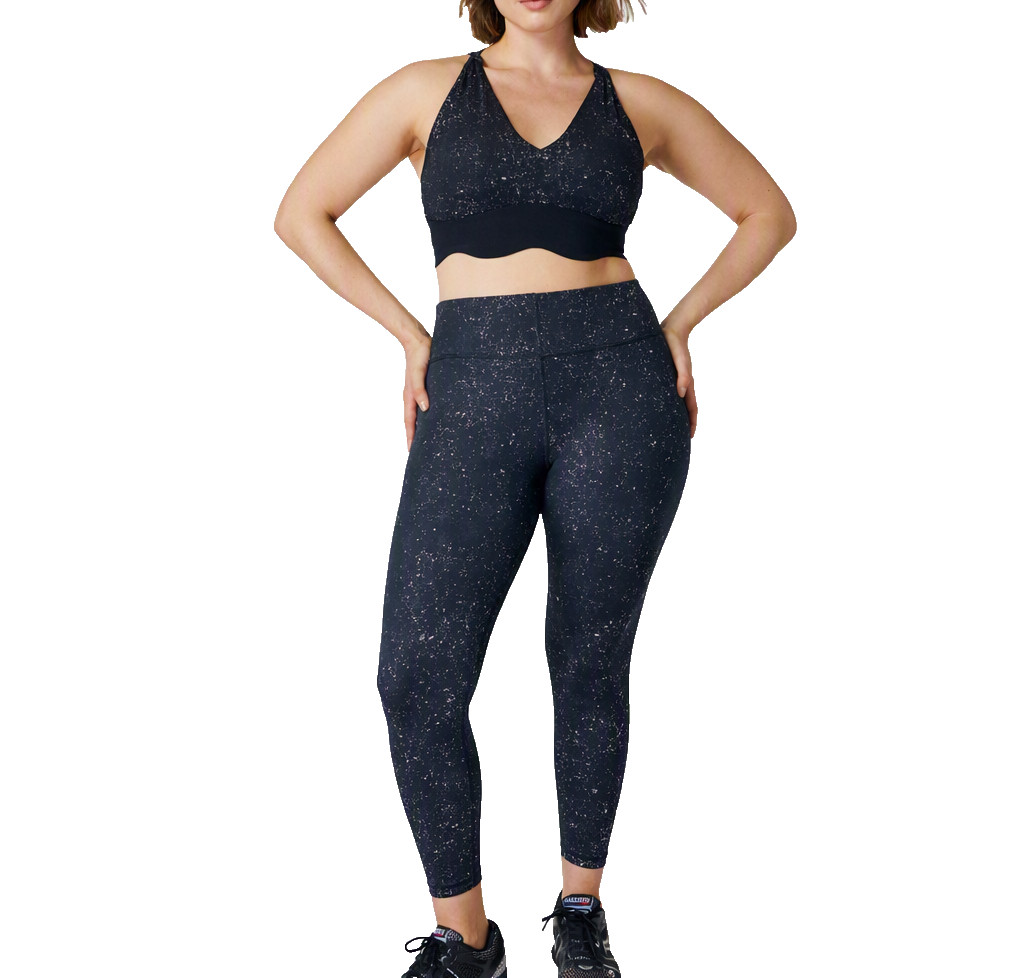 ♡USED♡ Sweaty Betty RRP £85 Goddess 7/8 Gym Leggings Size XS Black Speckle Foil✅