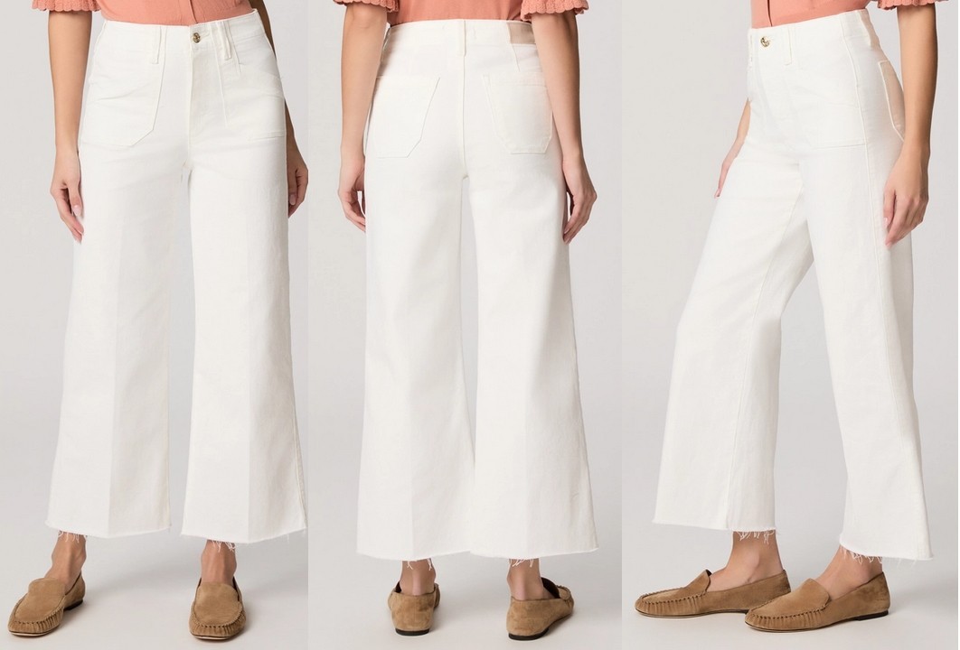 PAIGE 27 Anessa HR Wide Leg Raw Hem Ankle Flare Jeans Stretch White
