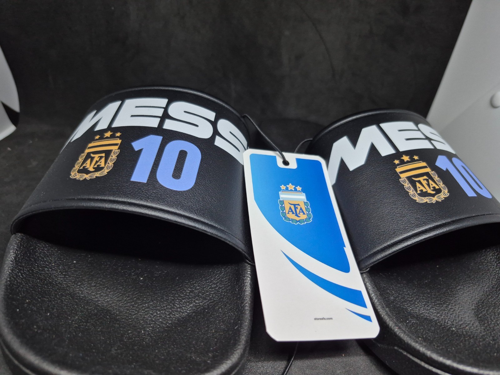 AFA Men’s Black Lionel Messi # 10 Logo Slide Sandals Slip-On Lightweight