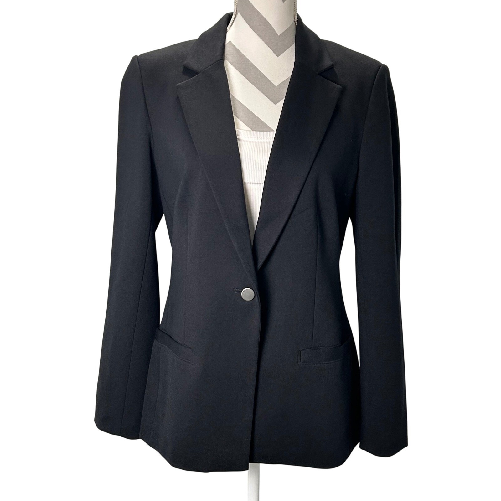 Premise Women Black Single Button Blazer Jacket Size 10
