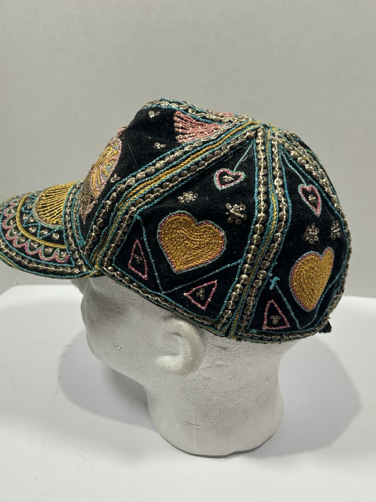 Vintage Sequined Hand Stitched Hat Made In Myanmar Burma Flaws