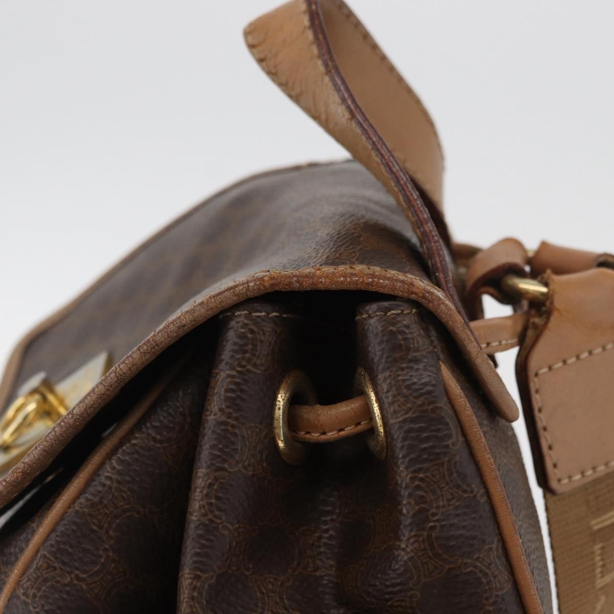 CELINE Macadam Canvas Backpack PVC Leather Brown Gold Auth bs35412