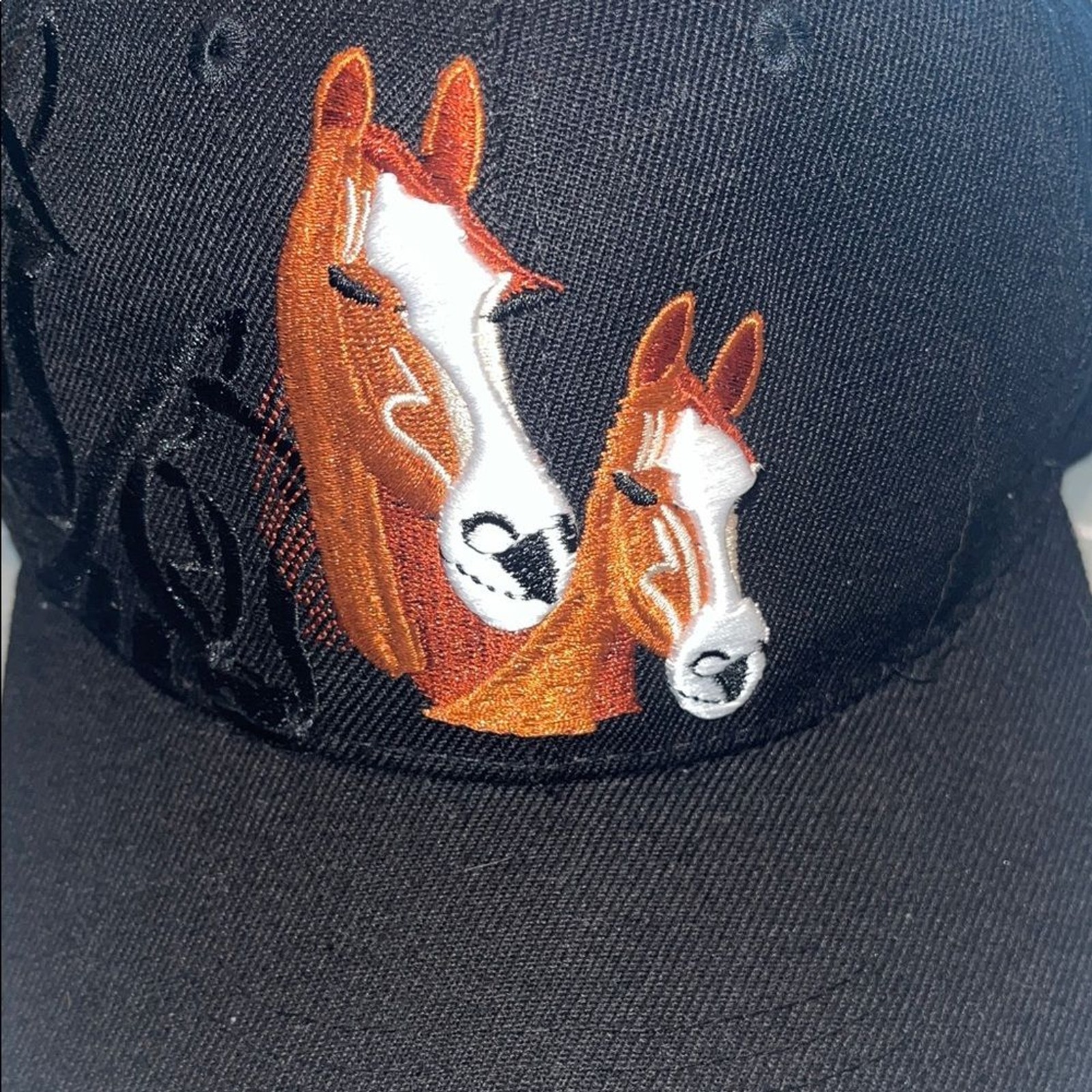 Vintage Horse Embroidered Baseball Cap w/Horse Design. Horse Shadow on right.