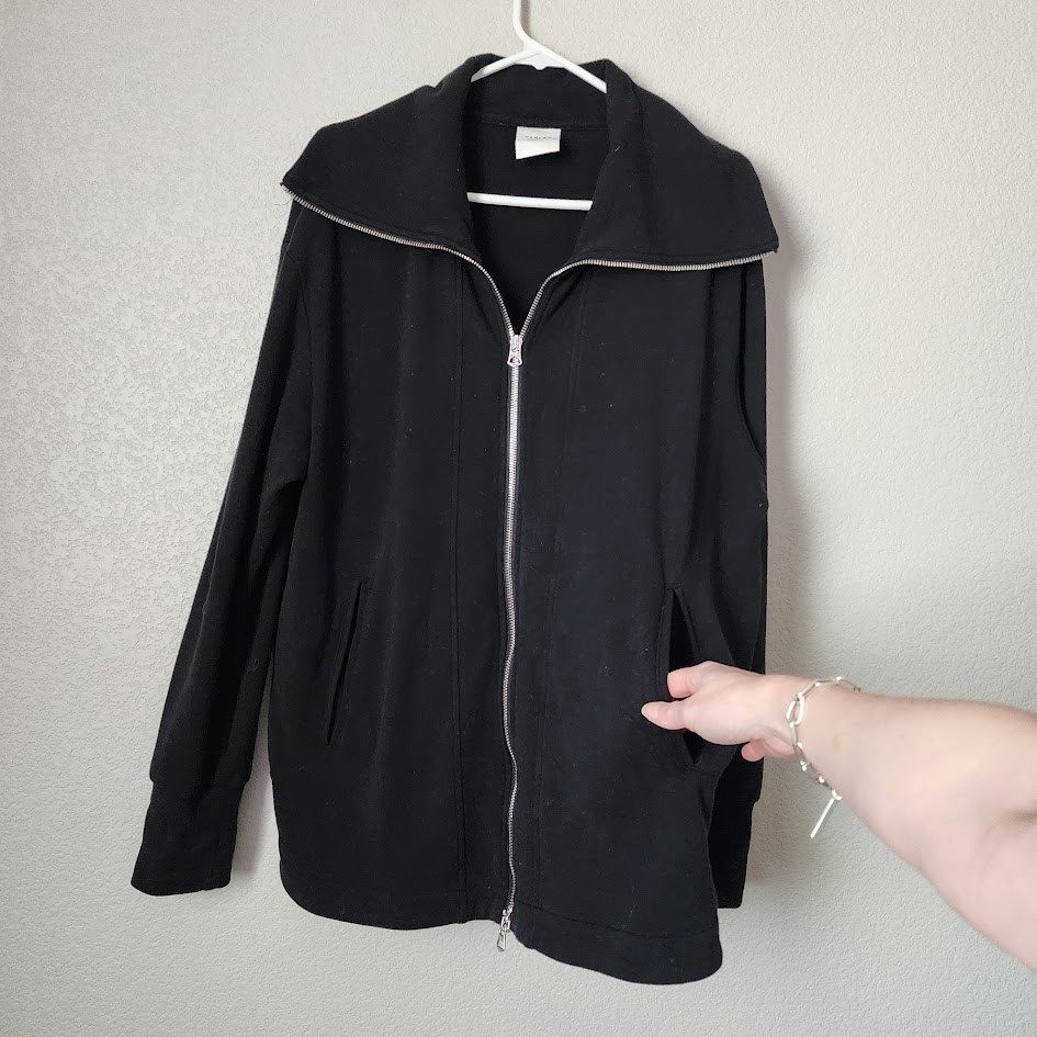 VARLEY DoubleSoft Zip Jacket Oversized Collar Minimalist Black Size M