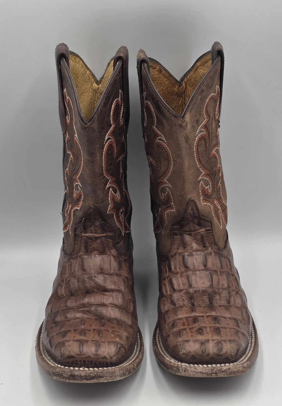 Horse Power HPK1070 Kids Cowboy Boots Sz 12 Brown Nile Print Square Toe Leather