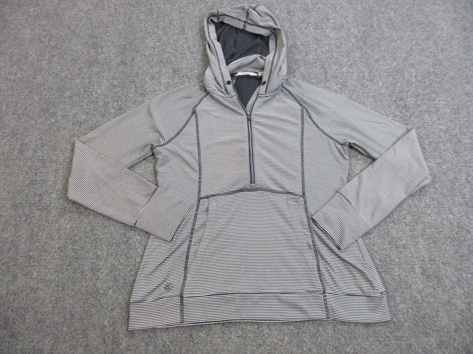 Athleta Hoodie Womens Medium Blue Striped Pullover 1/2 Zip Lightweight Knit