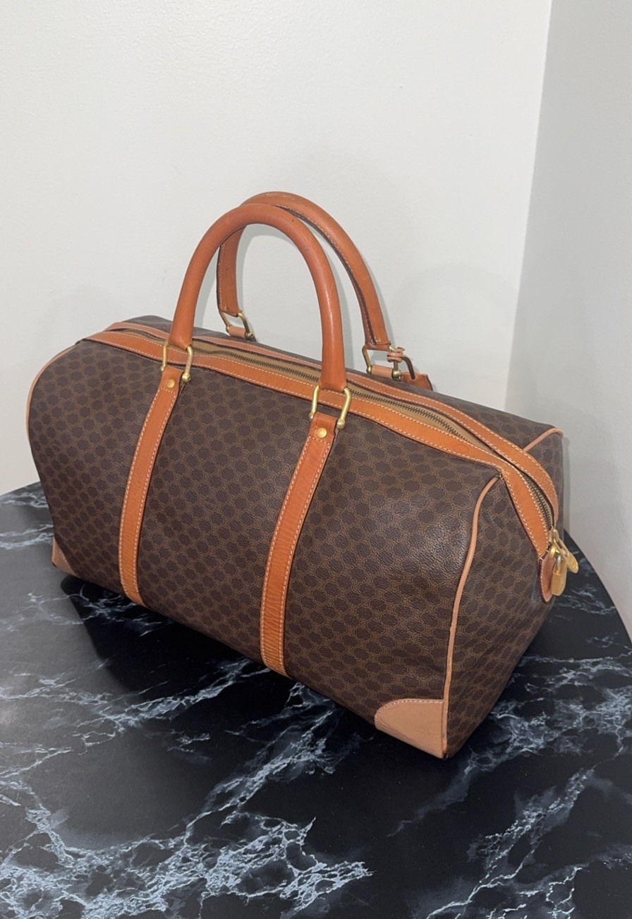 CELINE Macadam Boston Bag M13 Travel Duffle Bag Brown —AUTHENTIC—