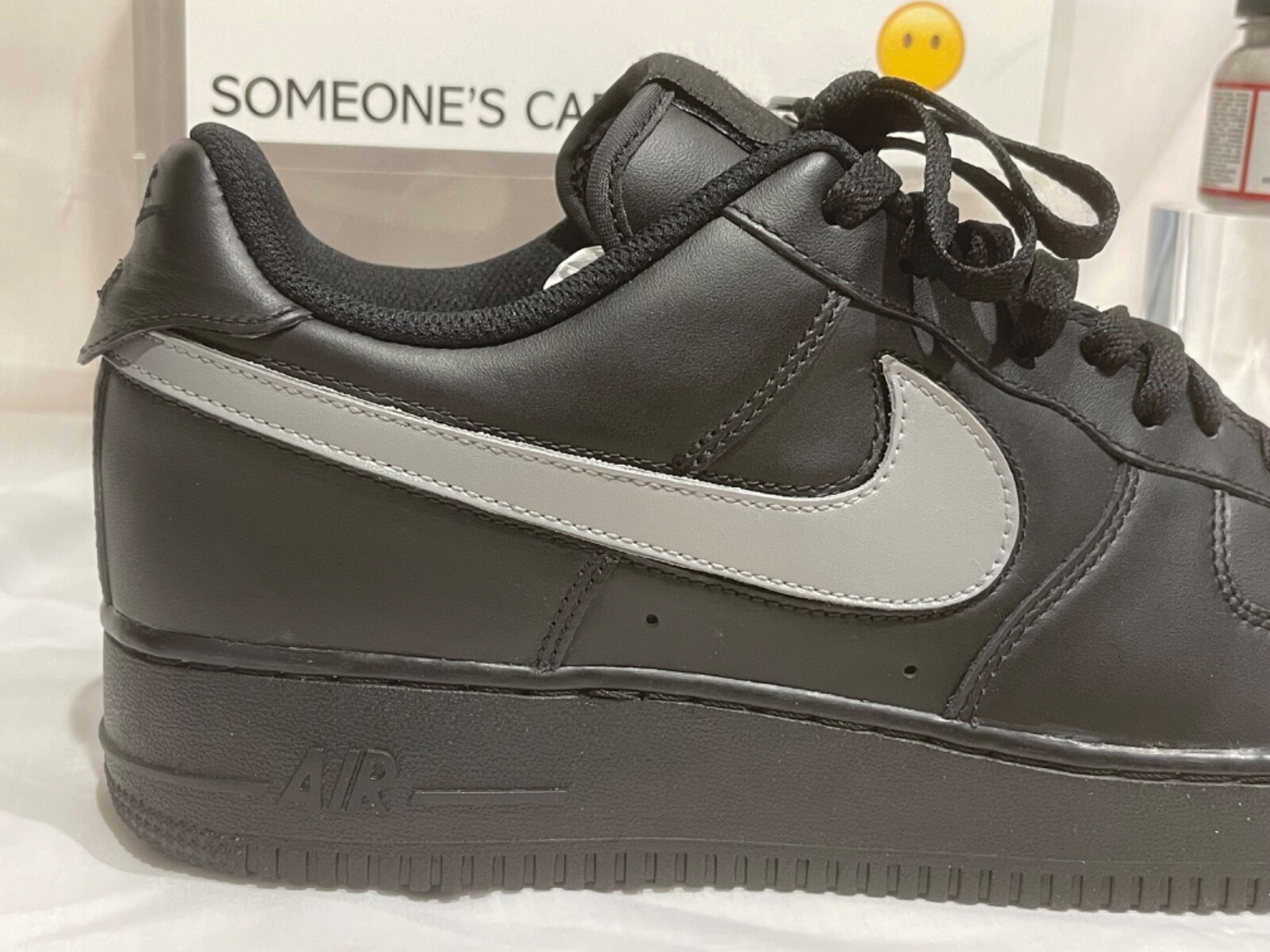 Nike Air Force 1 Low Black (Grey Taupe Custom Painted Swoosh) SC-#36B