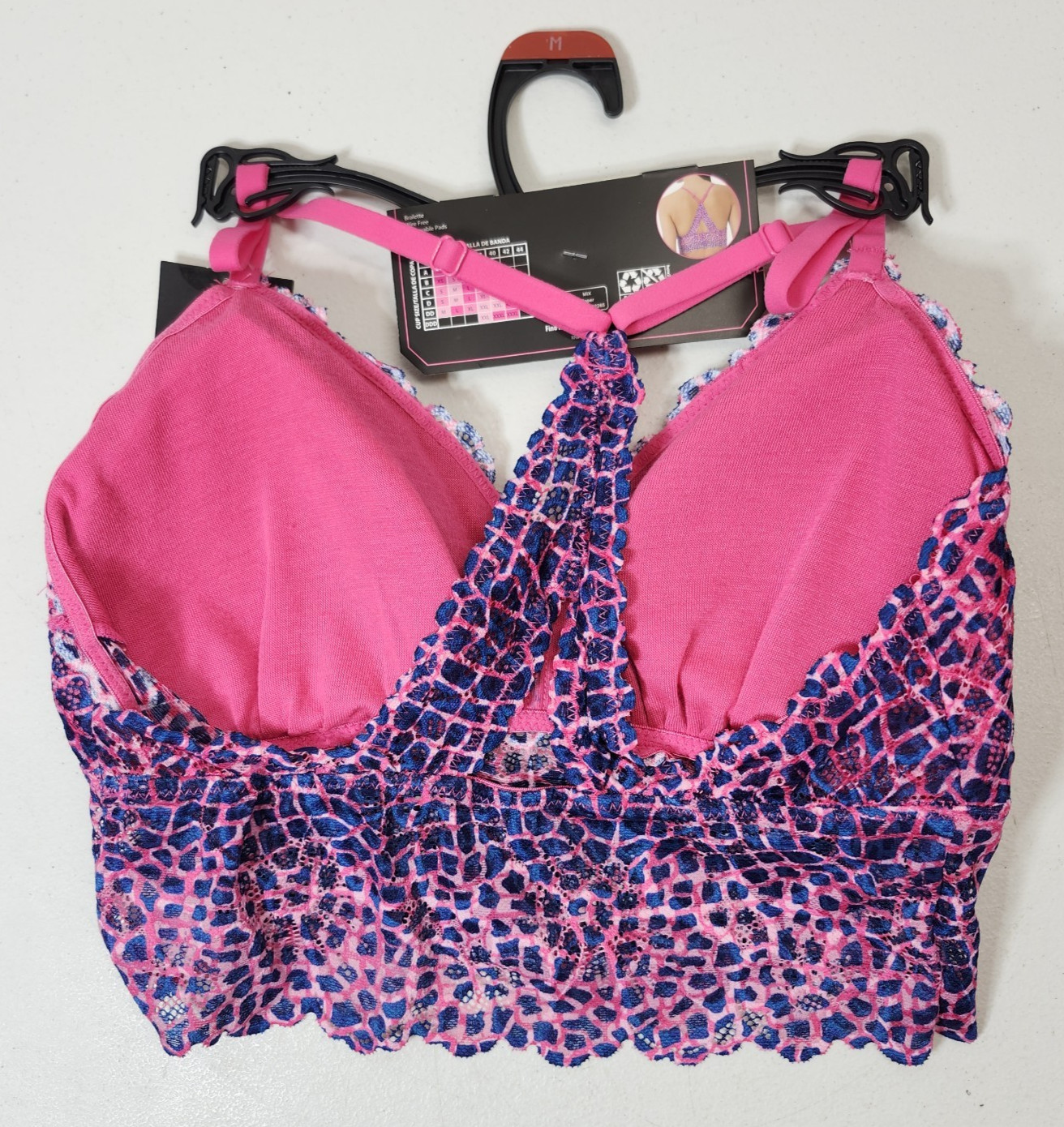 No Boundaries Wirefree Lace Bralette Women’s Size Medium Pink Blue Wireless NEW