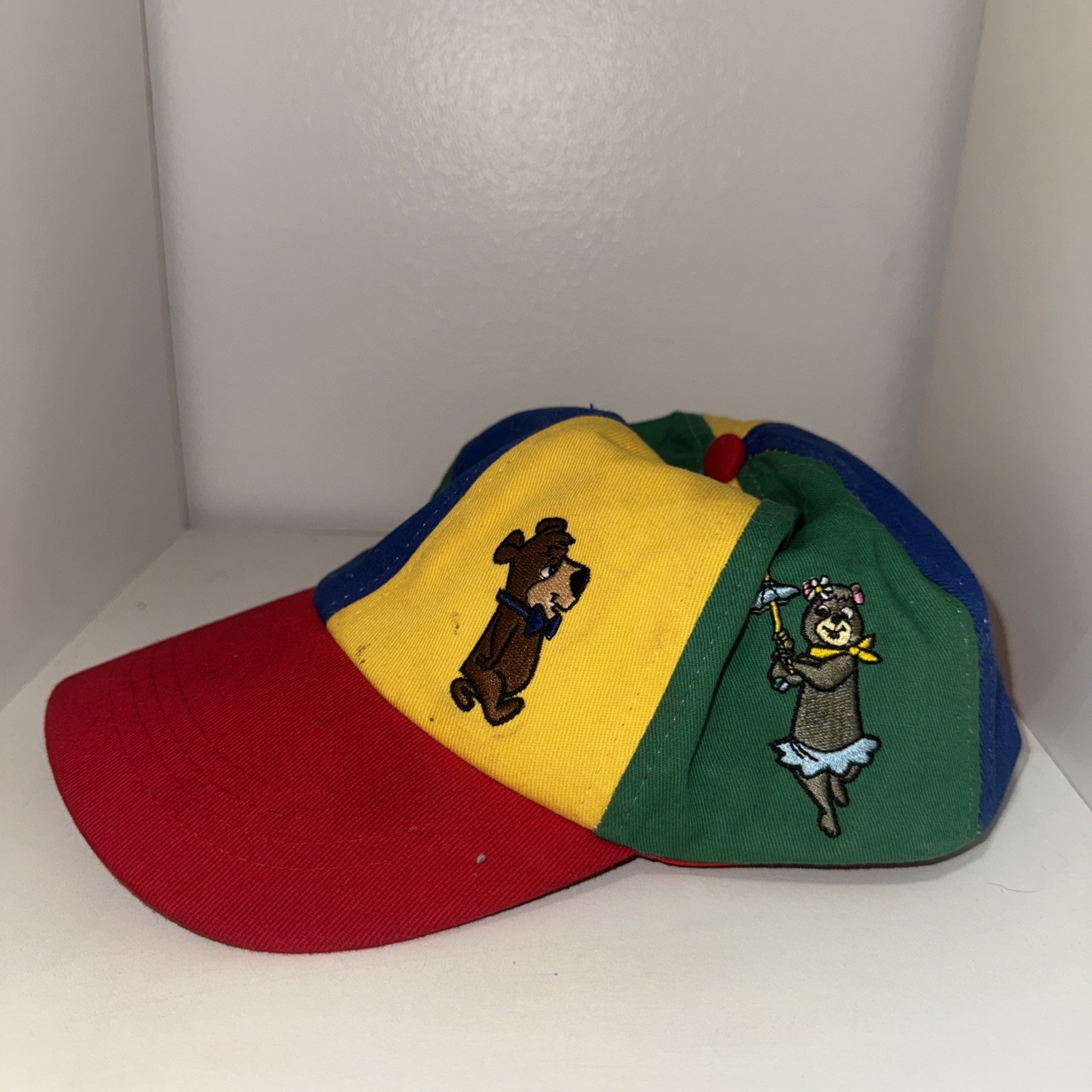 Vtg 90s Hanna Barbera Yogi Bear Wacky Races Multicolor Panel Snapback Hat Cap