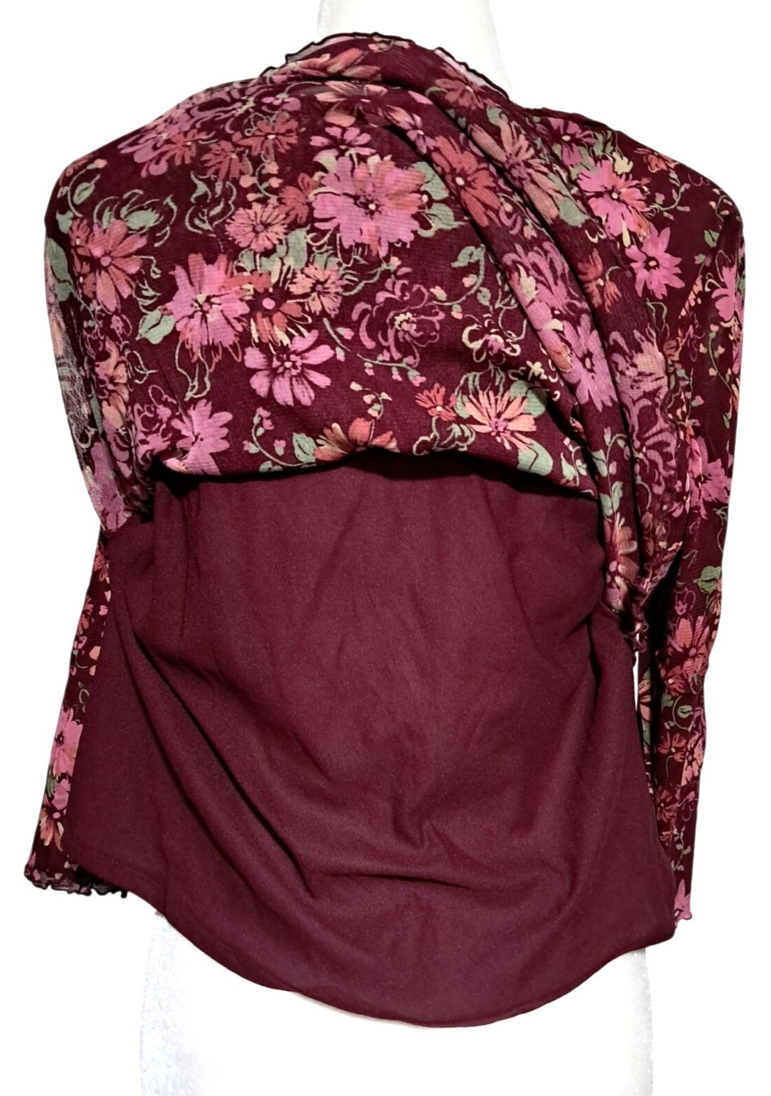 Y2K Axcess Floral Top Womens XL Fairy Grunge Burgundy Blouse 3/4 Sleeve V-Neck L
