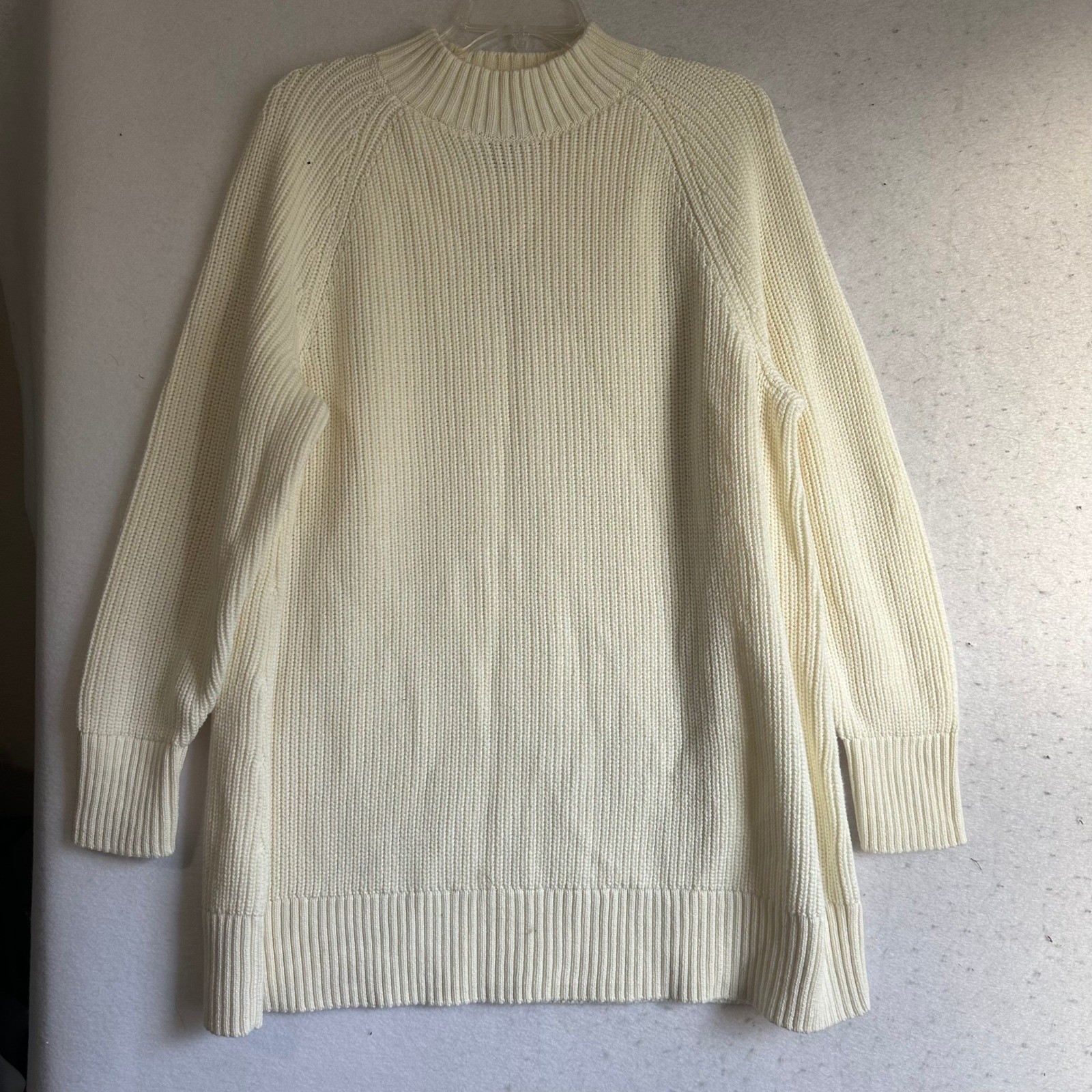 Lands End Drifter Sweater Dress XL 18 Cream White Cotton Shaker Knit Mock Neck