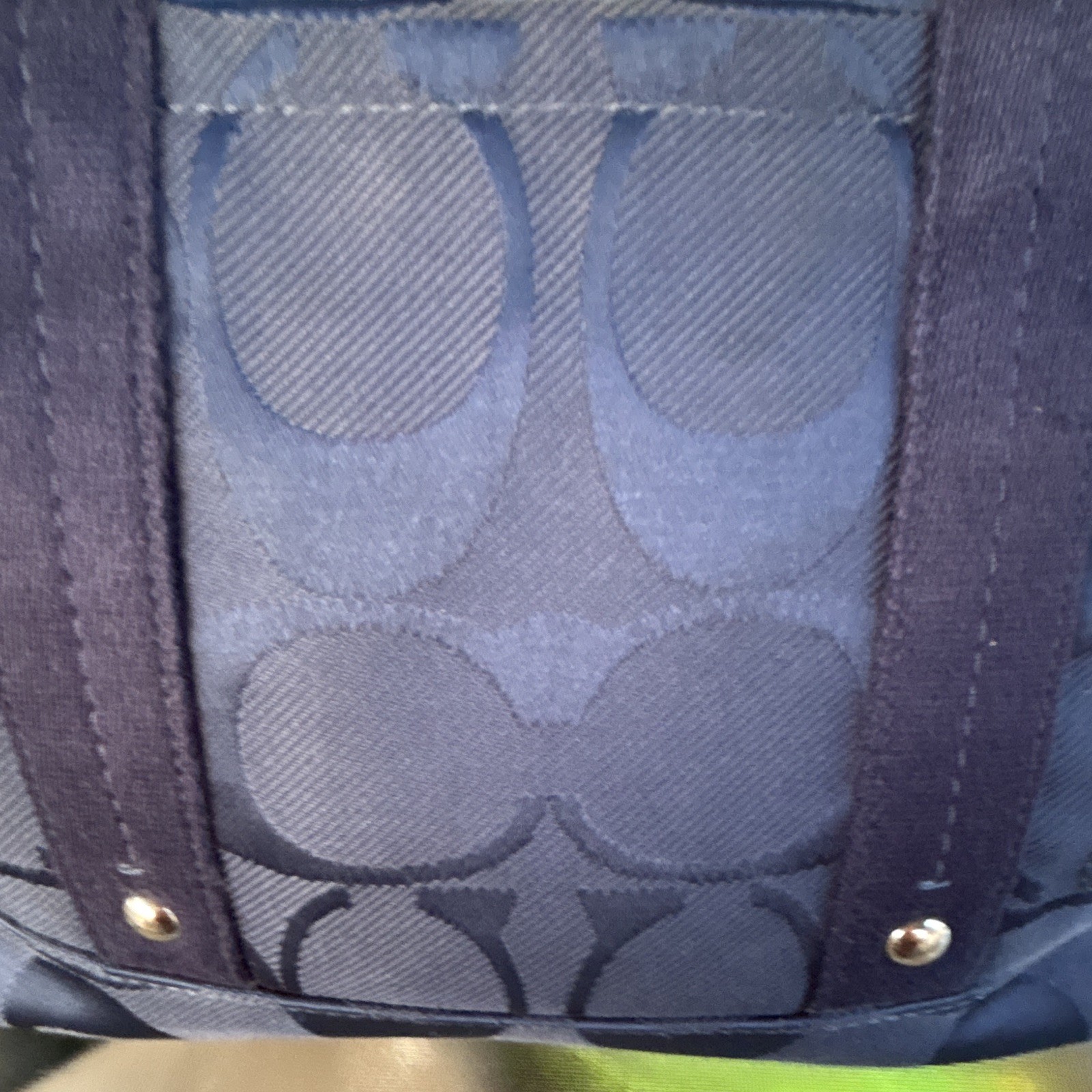 Coach Blue Signature Logo Zip Top Tote Bag w/ Charm, Lined Inner Pockets
