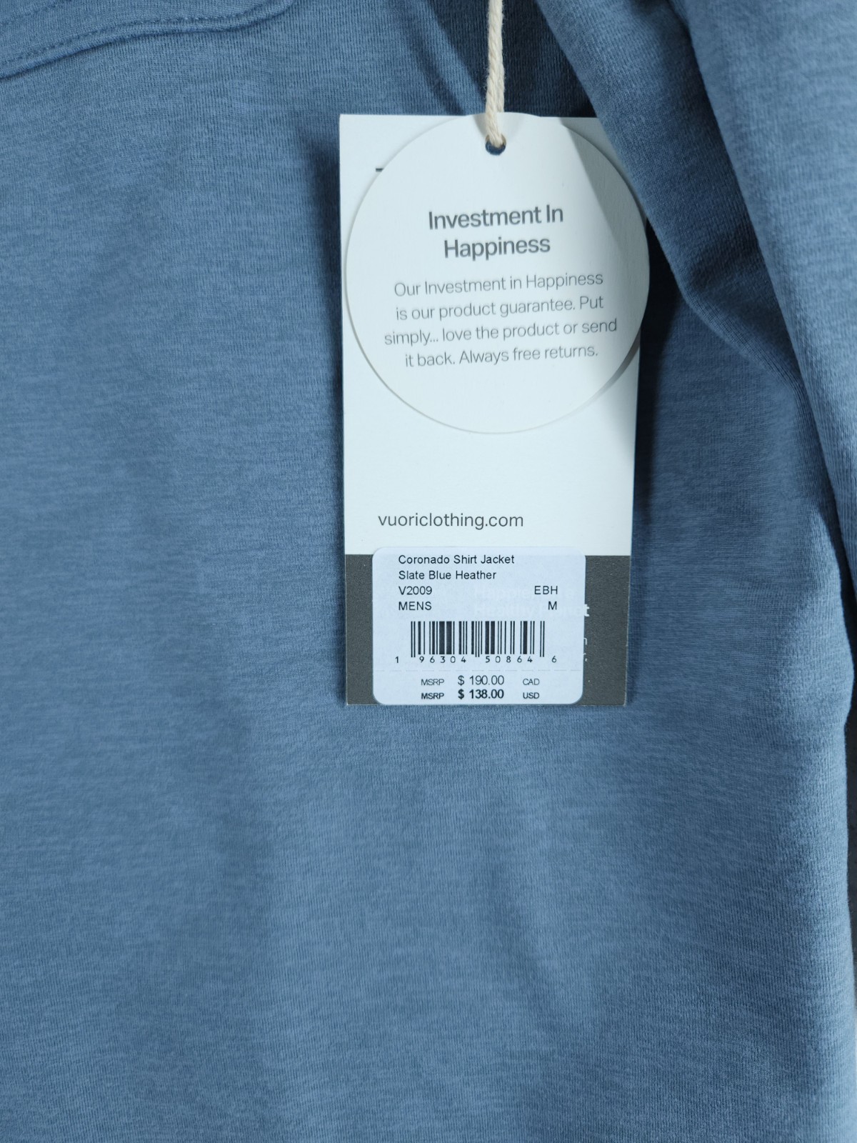 Vuori Coronado Shirt Jacket Men’s – Slate Blue Heather New Size Medium