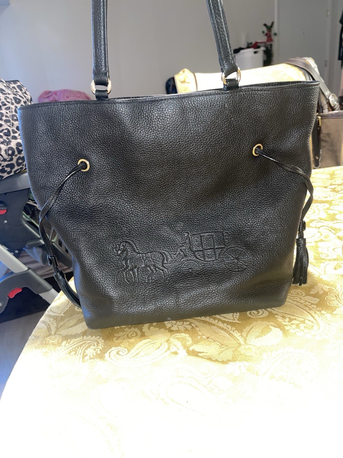 COACH NY City Andy Tote Shoulder Bag Horse Carriage Black Leather