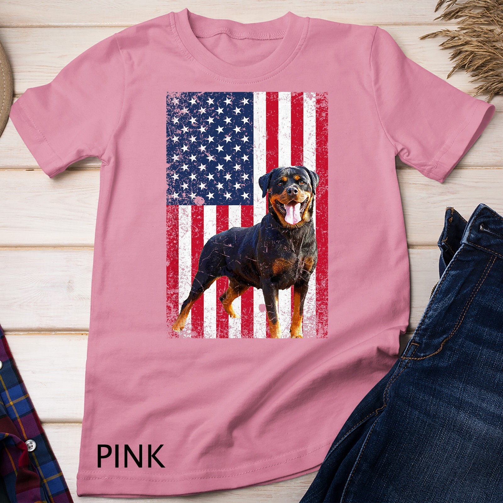 American Flag Rottweiler Dog Lover Funny 4th of July Dog T-Shirt Unisex T-shirt