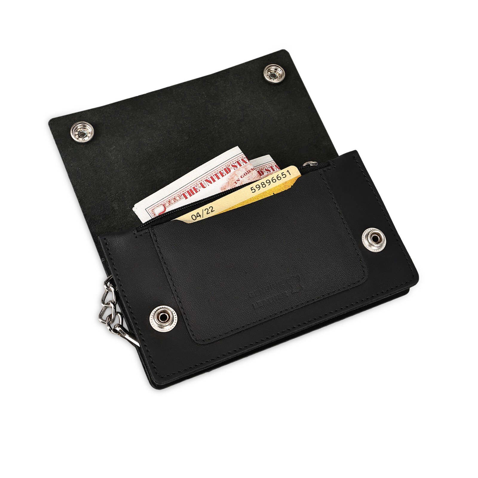 Leatherboss Leather Men Large Eagle Wallet with Chain Biker Trucker, Black