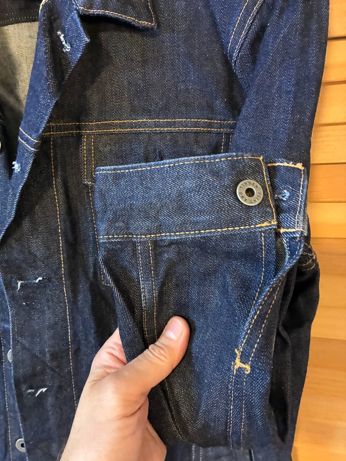 Flint And Tinder Denim Trucker Jacket Adult Medium Black Huckberry Made In USA