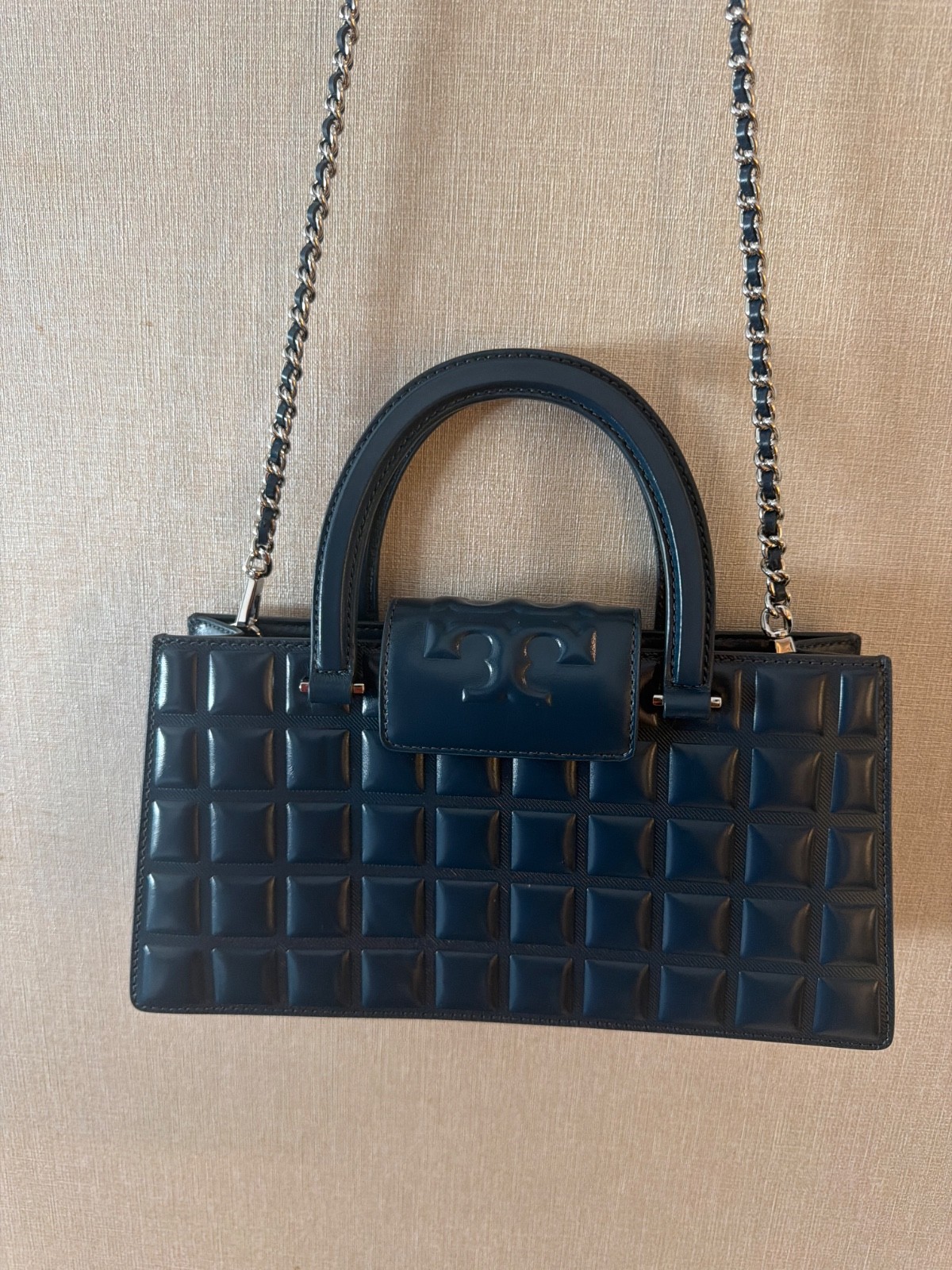 Tory Burch Flemming East-West Leather Satchel Handbag Black Small NWT