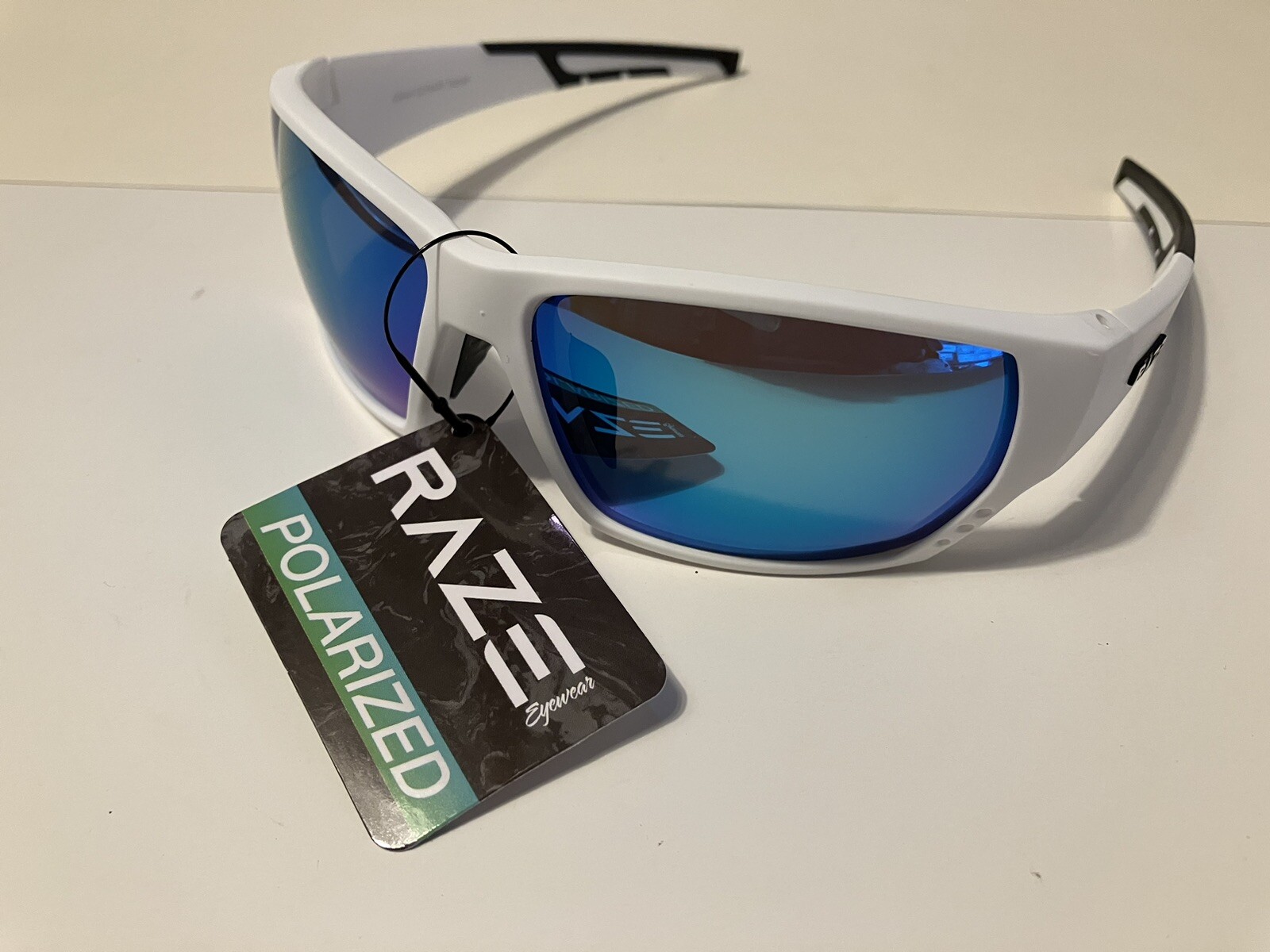RAZE Eyewear Sunglasses Sonar Polarized White Blue Mirror Smoke 28444
