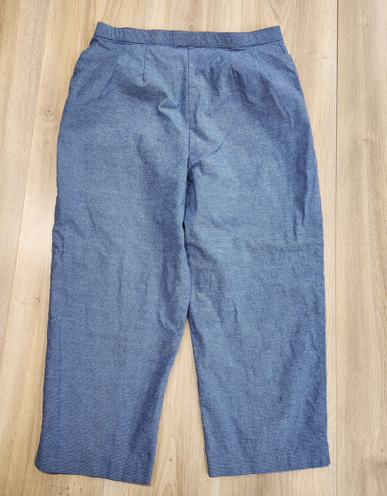 I.C.Y. Spandex Stretch Capris, Womens Sz 12, Blue & White Check, Zipper Closure