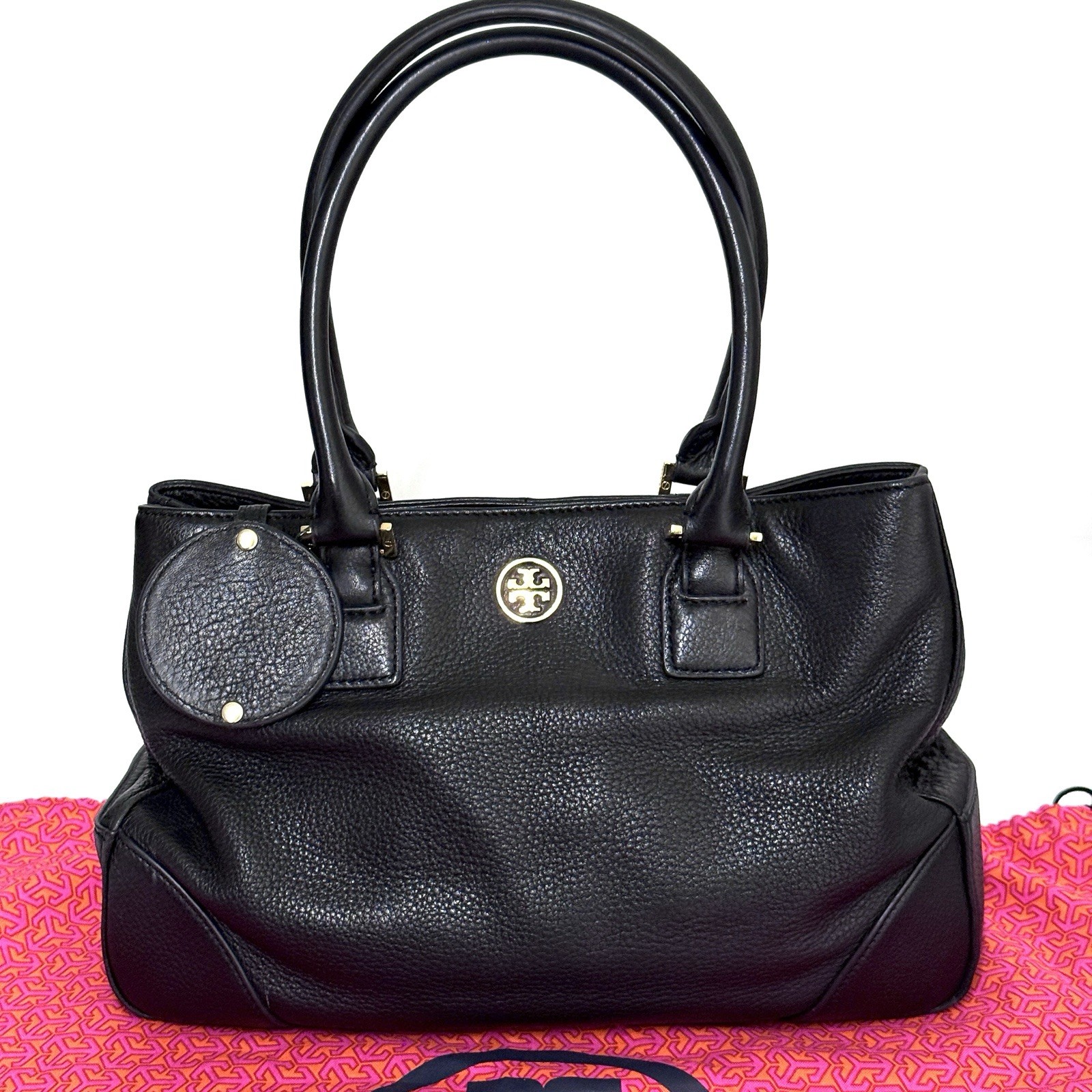 Tory Burch Robinson Triple Compartment Black Pebbled Leather Tote Shoulder Bag