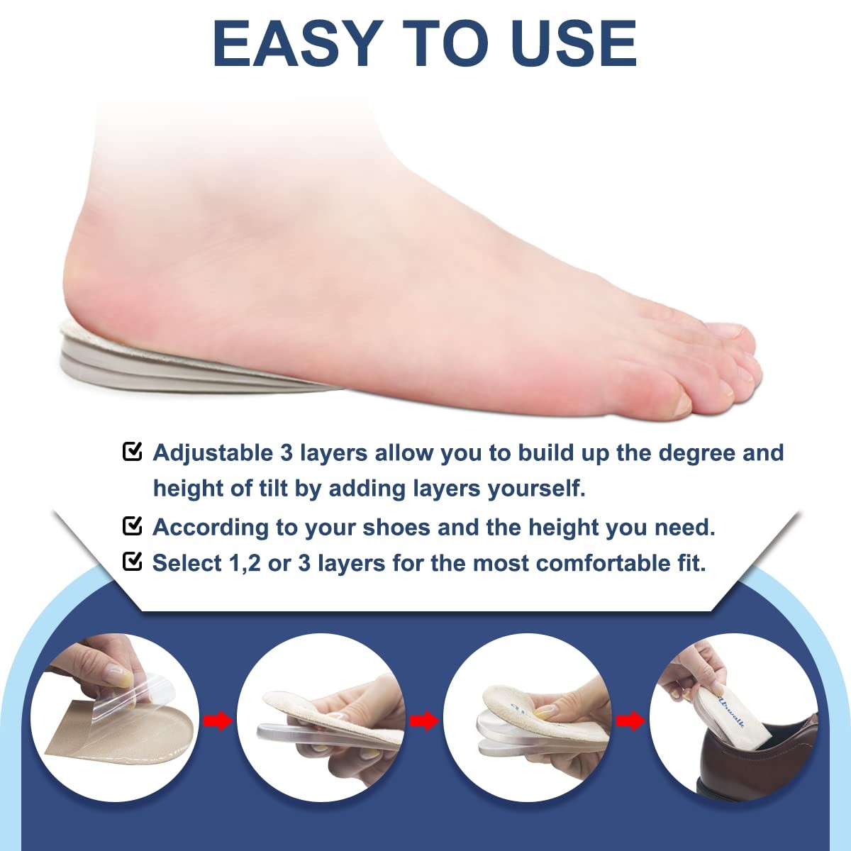 Urwalk 3 Layers Adjustable Supination & Over-Pronation Large, Black – 3 Pairs