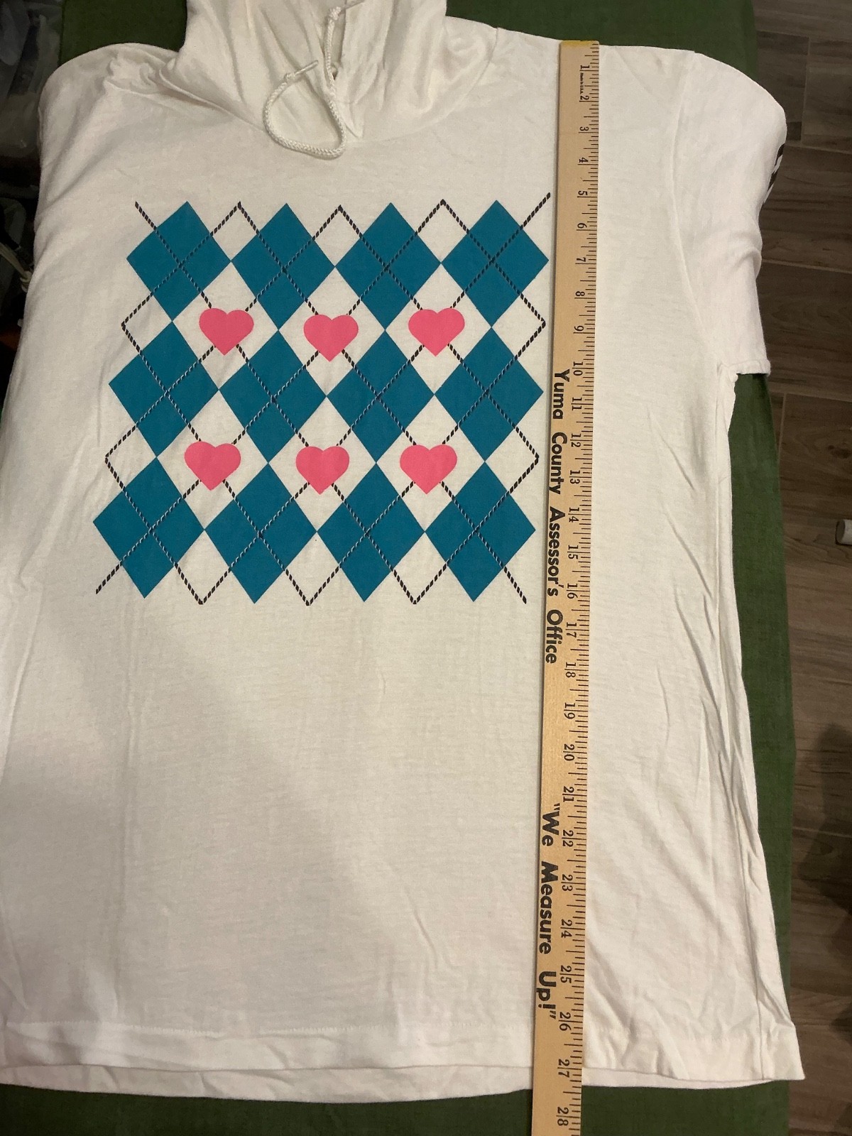 Vintage Alaska Long Sleeve Hoodie Shirt – Argyle w/pink hearts – Med – Fast Ship