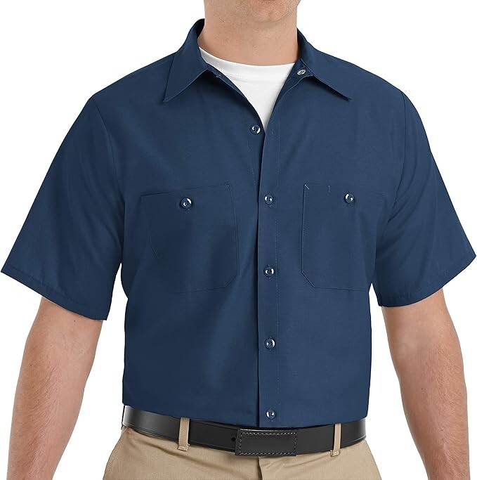 Red Kap Men’s Industrial Work Shirt, Regular Fit, Short Sleeve, Navy