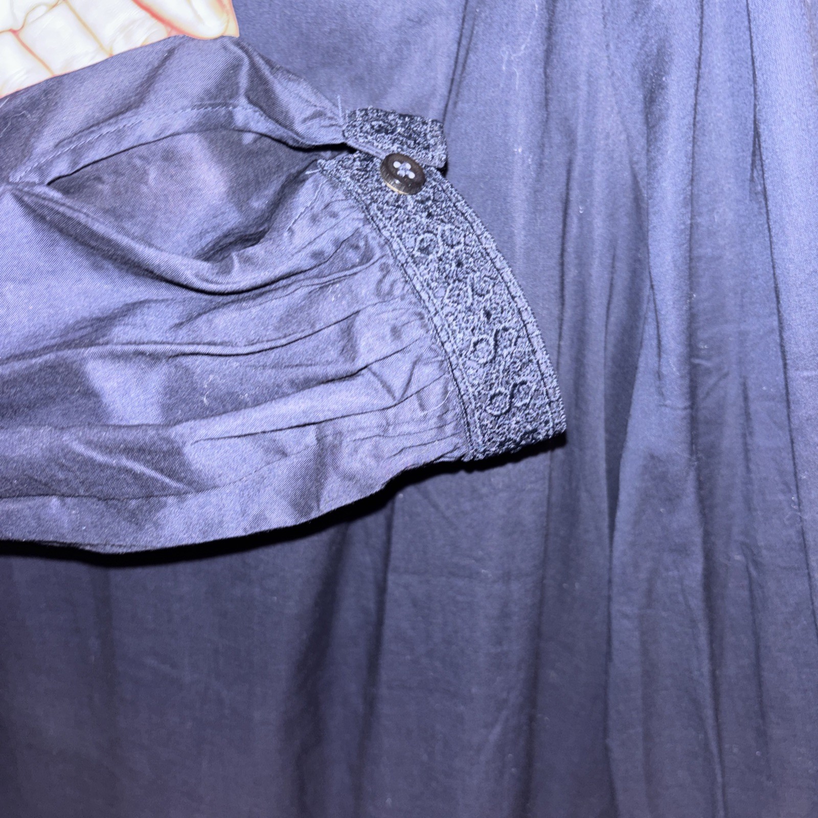 Chico’s Sz 3.5 = 18 Navy Blue Lace Trim Tunic Blouse Boho Top