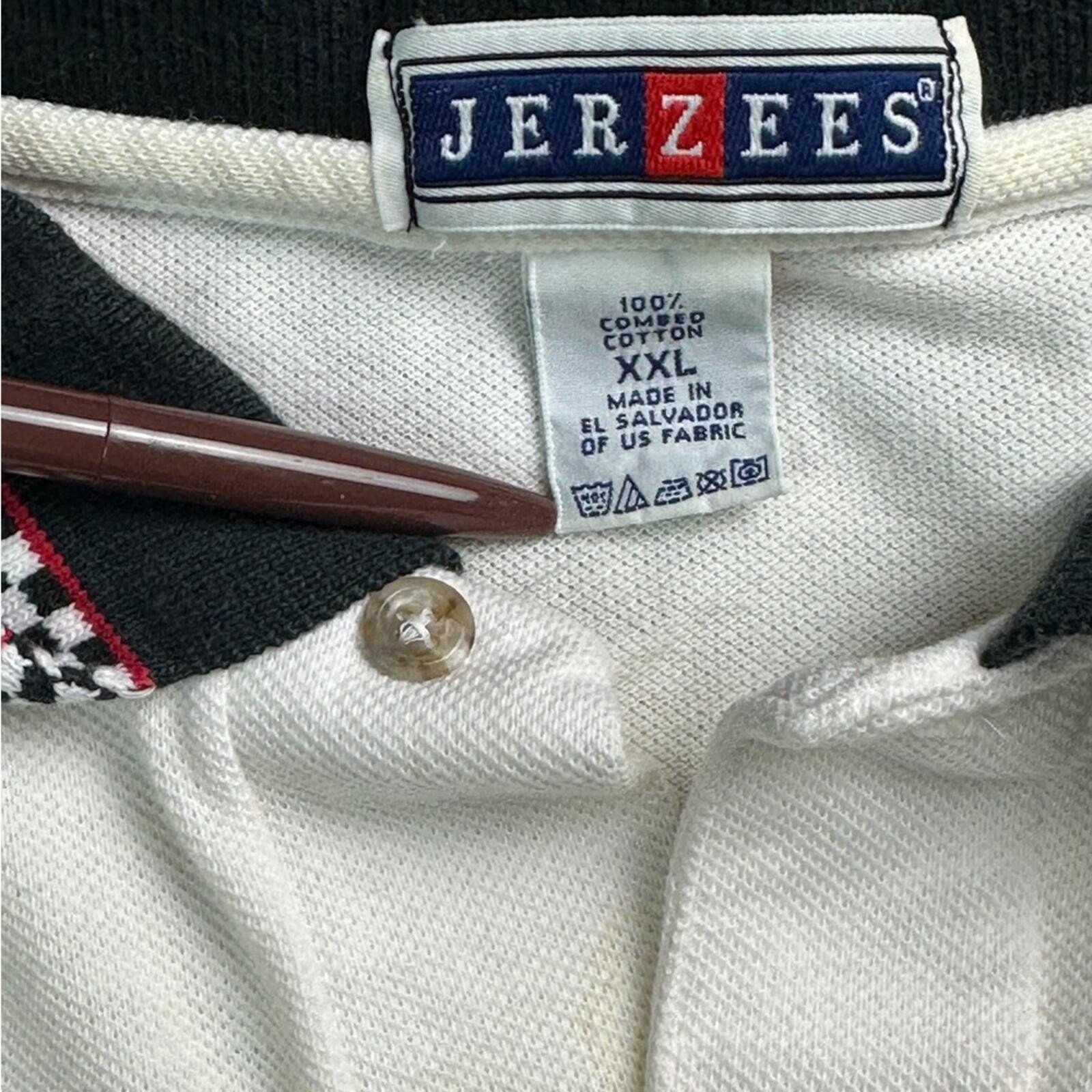 Jerzees Cream Polo with Black & Red Check Collar