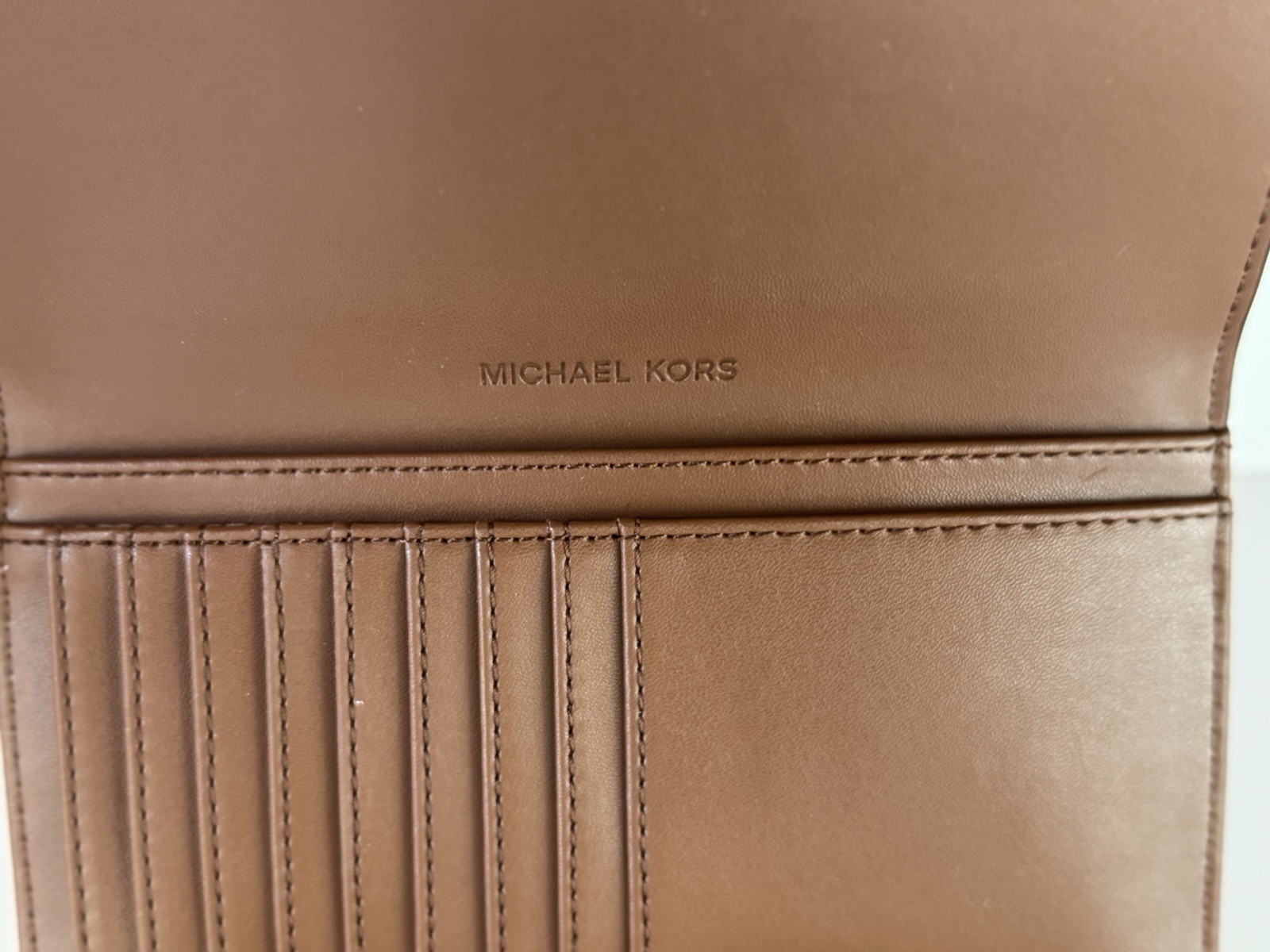 MICHAEL KORS JET SET TRAVEL LARGE TRIFOLD PVC LEATHER WALLET MK BROWN