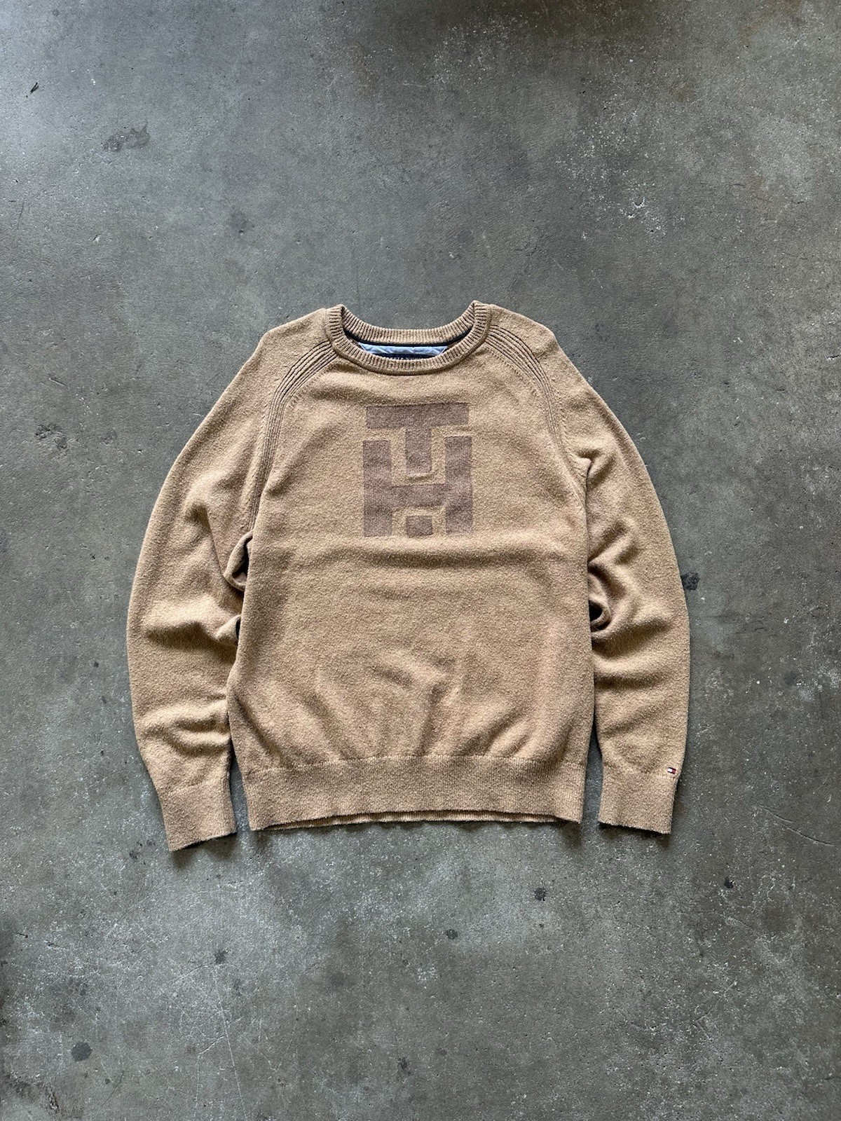 Vintage 2000s Y2K Tommy Hilfiger Embroidered Logo Knit Sweater Sweatshirt Brown