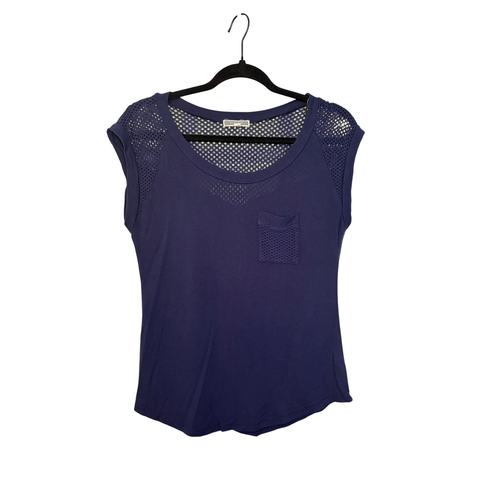 Pleione Navy Blue Mesh Panel Sleeveless Top Small Casual Sporty Pocket Tee