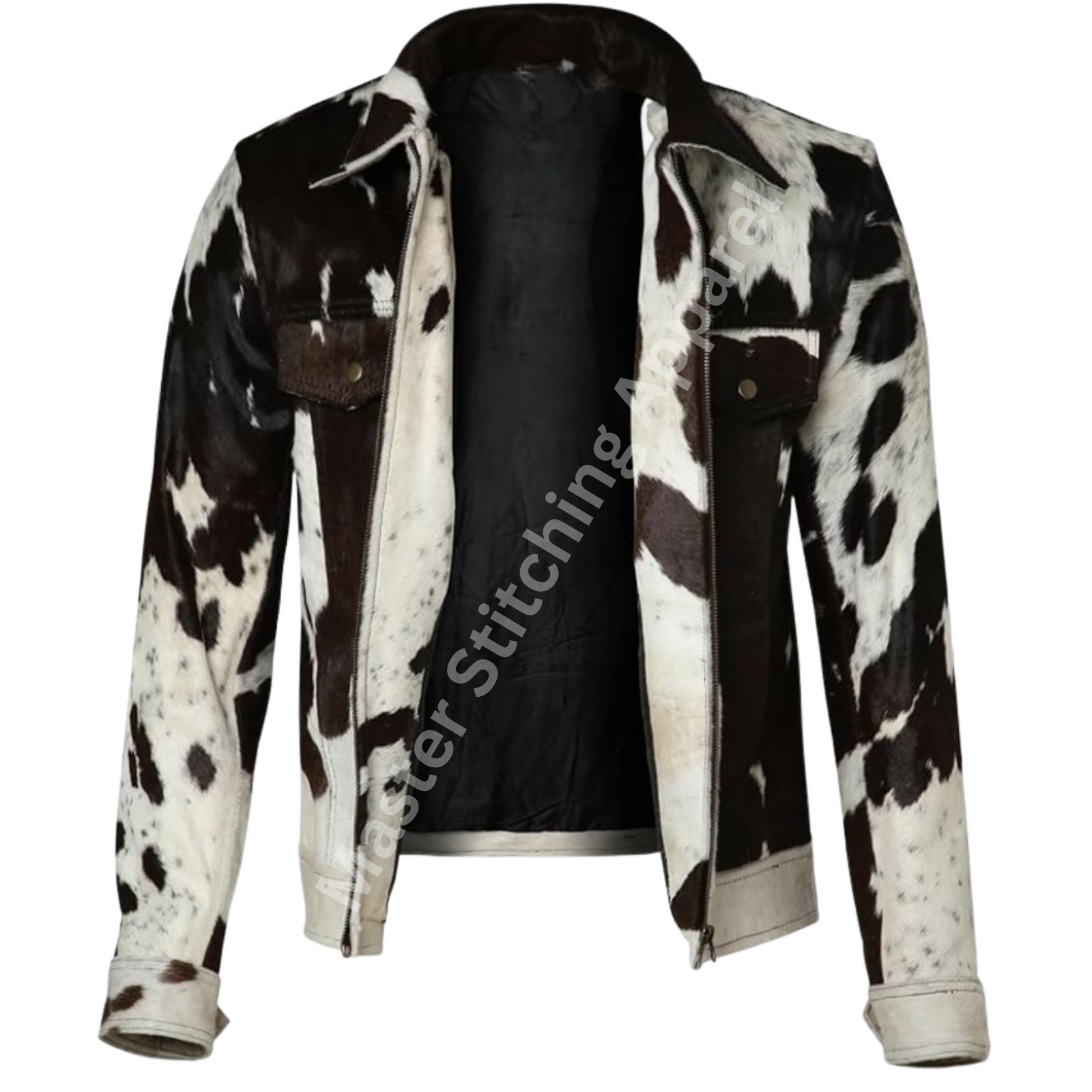 Women’s Retro Style Genuine Cowhide Leather Natural Hair-On Cow Skin Coat S-3XL