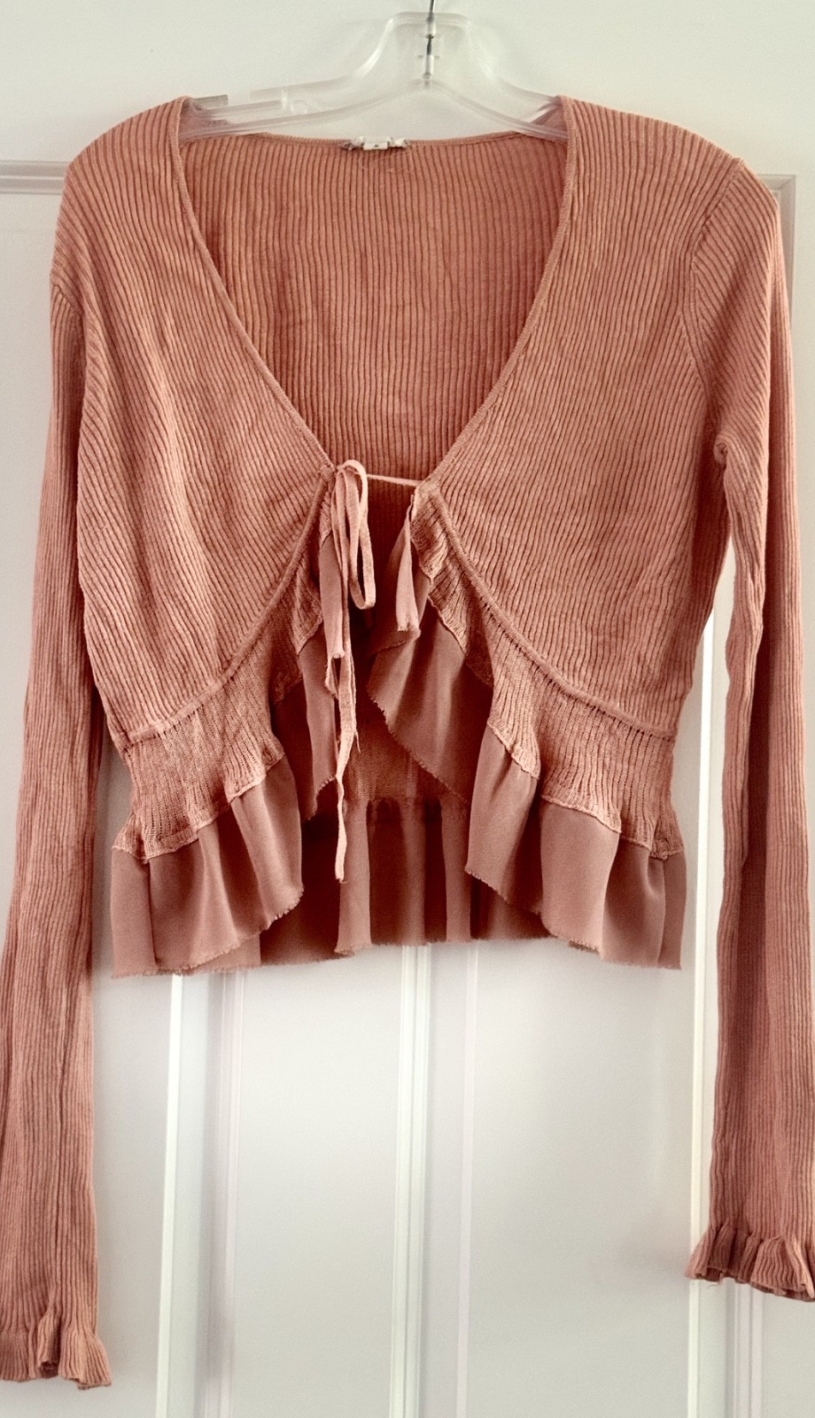 Three Birds Nest Coral Long Sleeve light thin cardigan