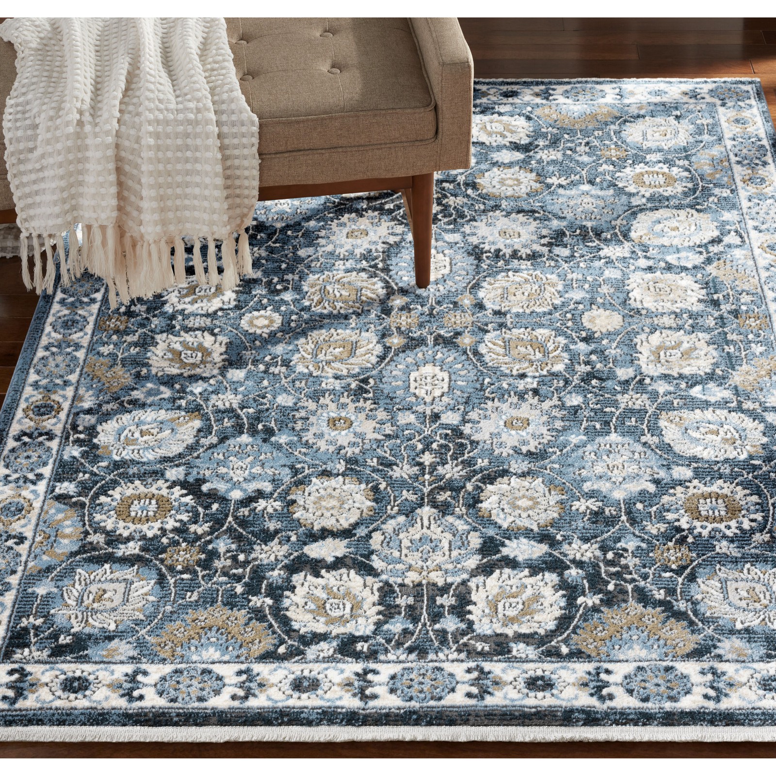allen + roth Blue Garden 8 x 10 (ft) Loomed Polypropylene Blue Rectangular|16931