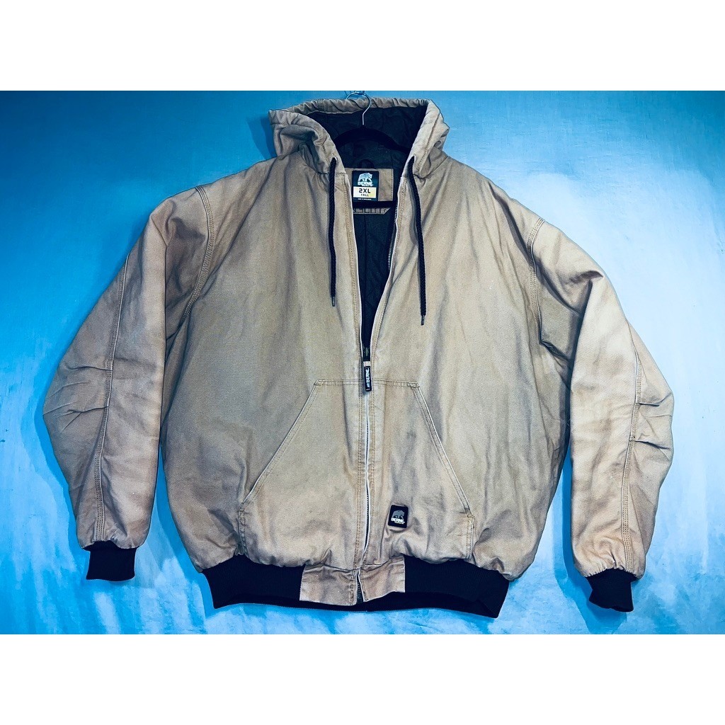 Berne Workwear Mens 2XL Tall Tan Duck Canvas Hooded Quilted Lined Jacket Coat