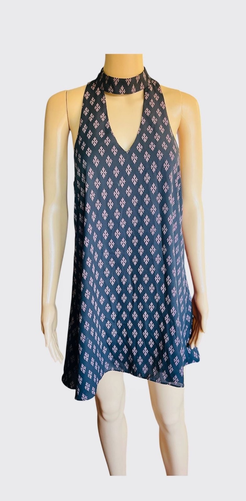 Olivaceous black Printed Halter Neck Sleeveless Mini Dress