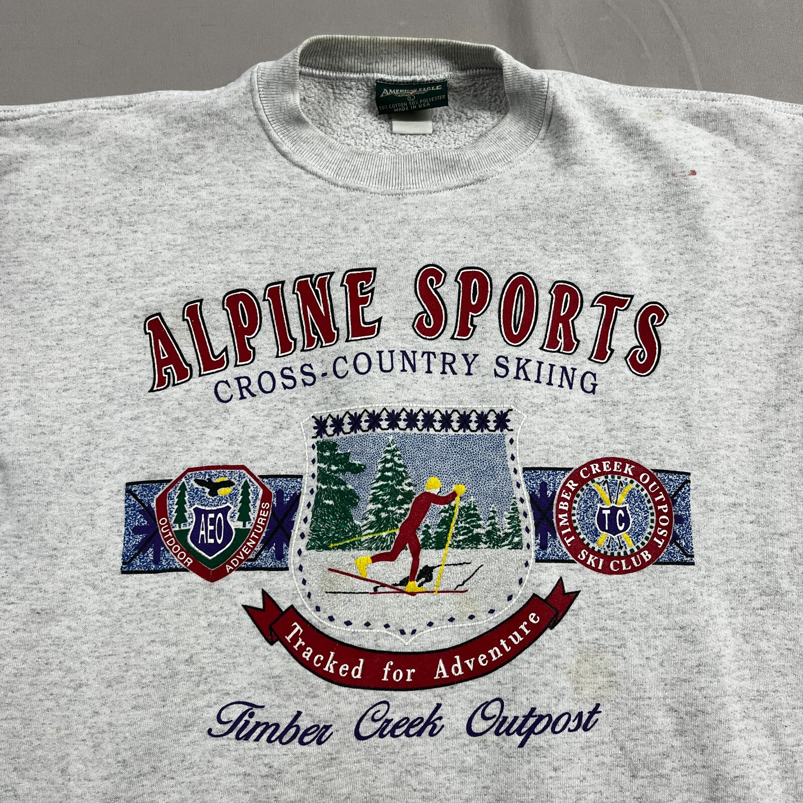 Vintage 90’s American Eagle Alpine Sports Cross Country Skiing Gray Crewneck L