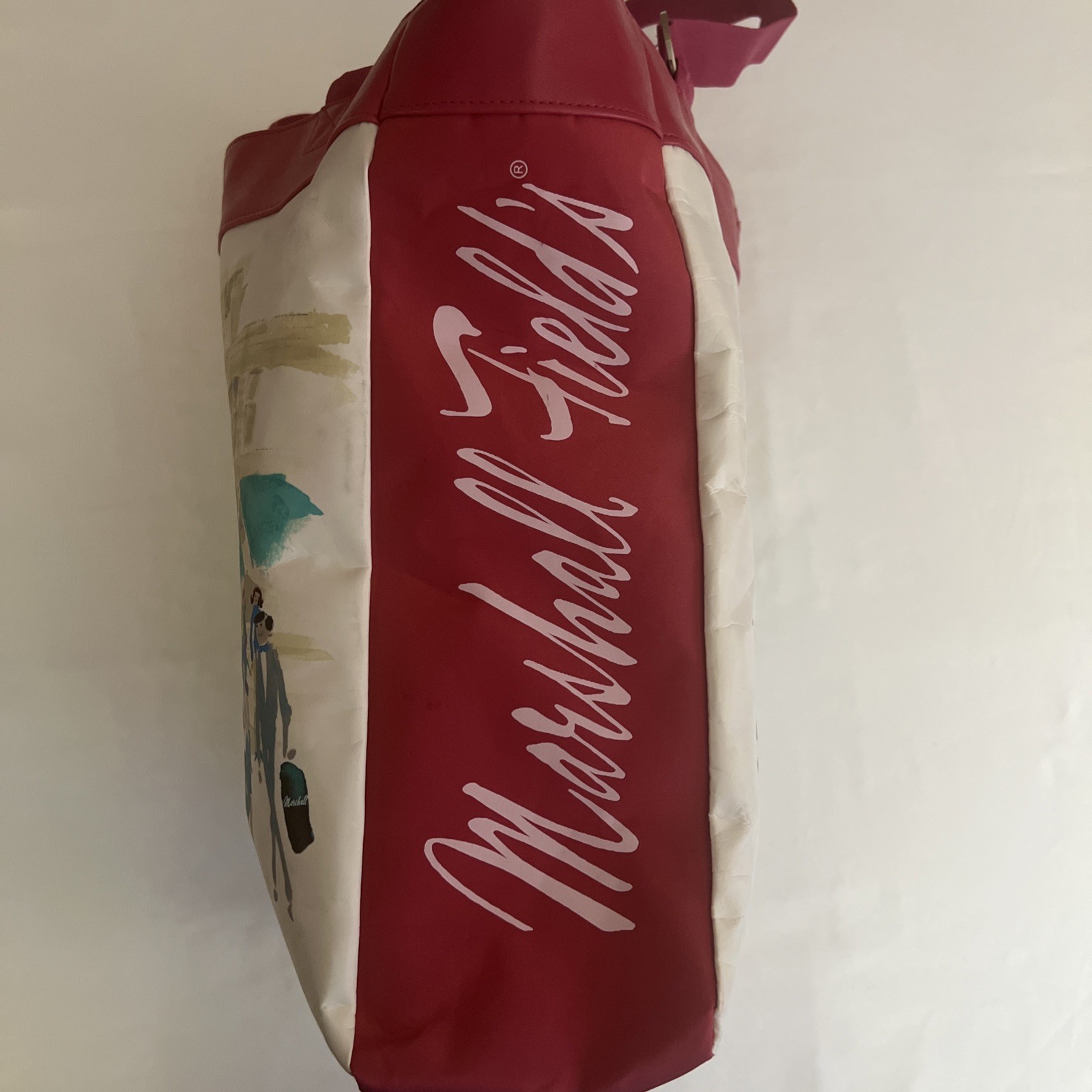 Vintage Marshall Field’s Dark Pink Canvas Tote w/ Photo Keychain Inside Pocket