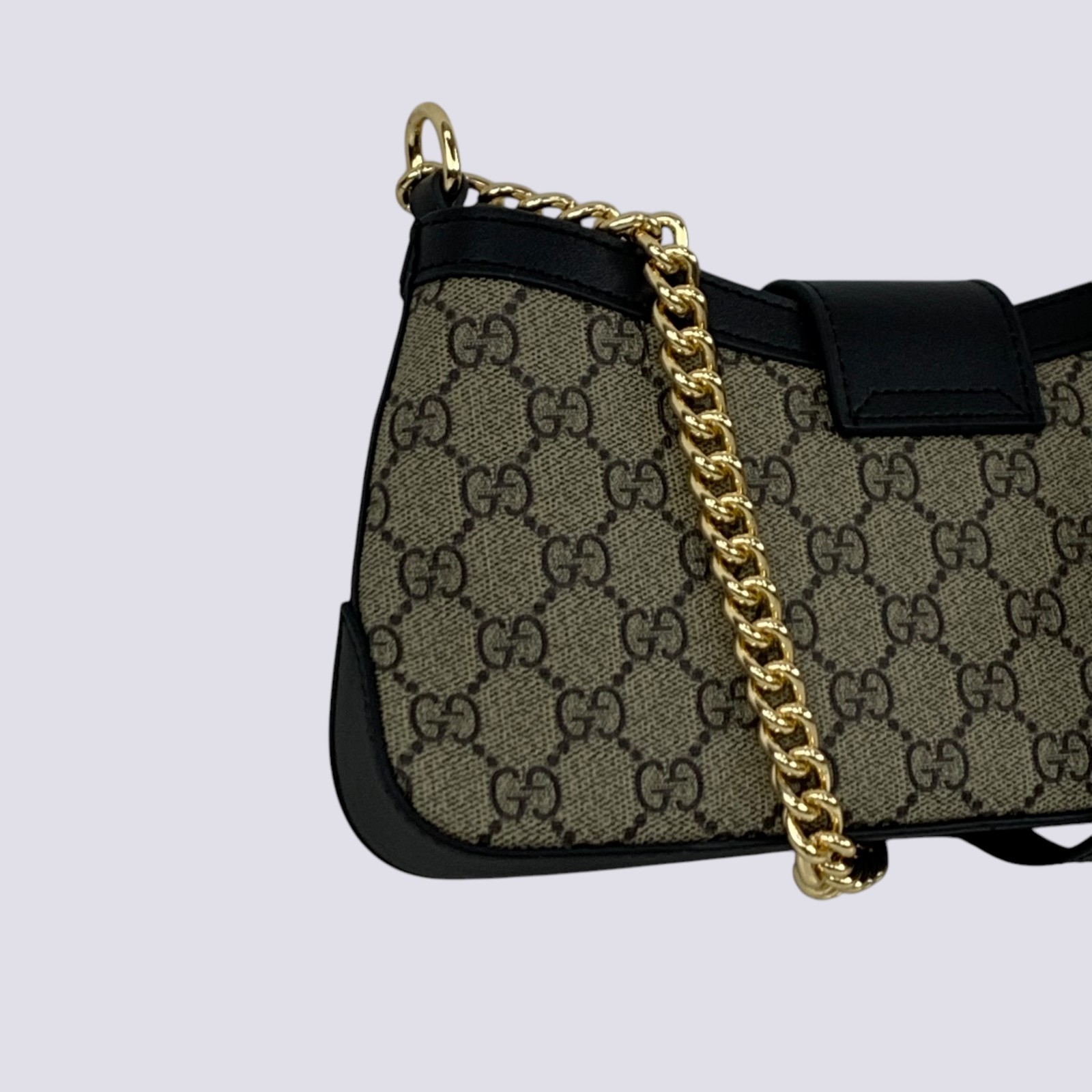 Gucci GG Monogram Padlock Small Shoulder Bag Black Leather 811705