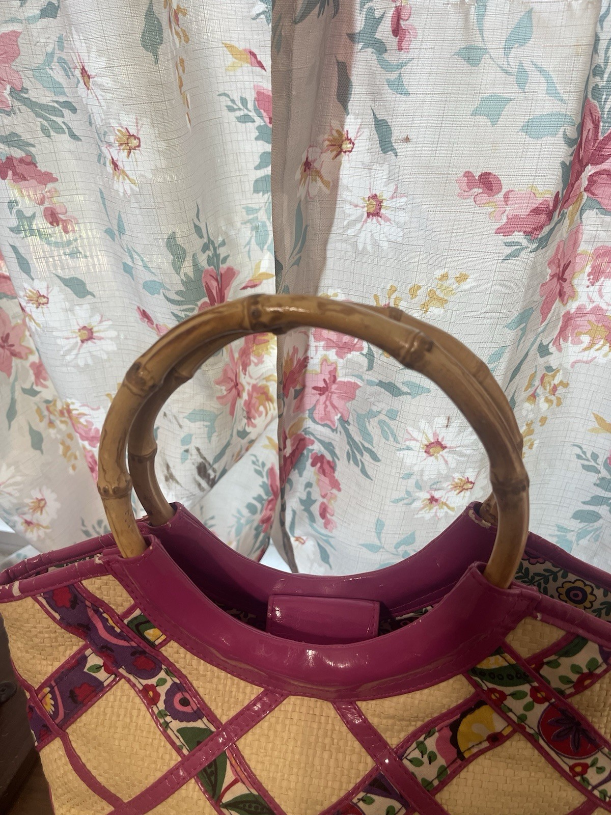 Vera Bradley Floral Bamboo Top Handle Bag Magnetic Closure + Wristlet