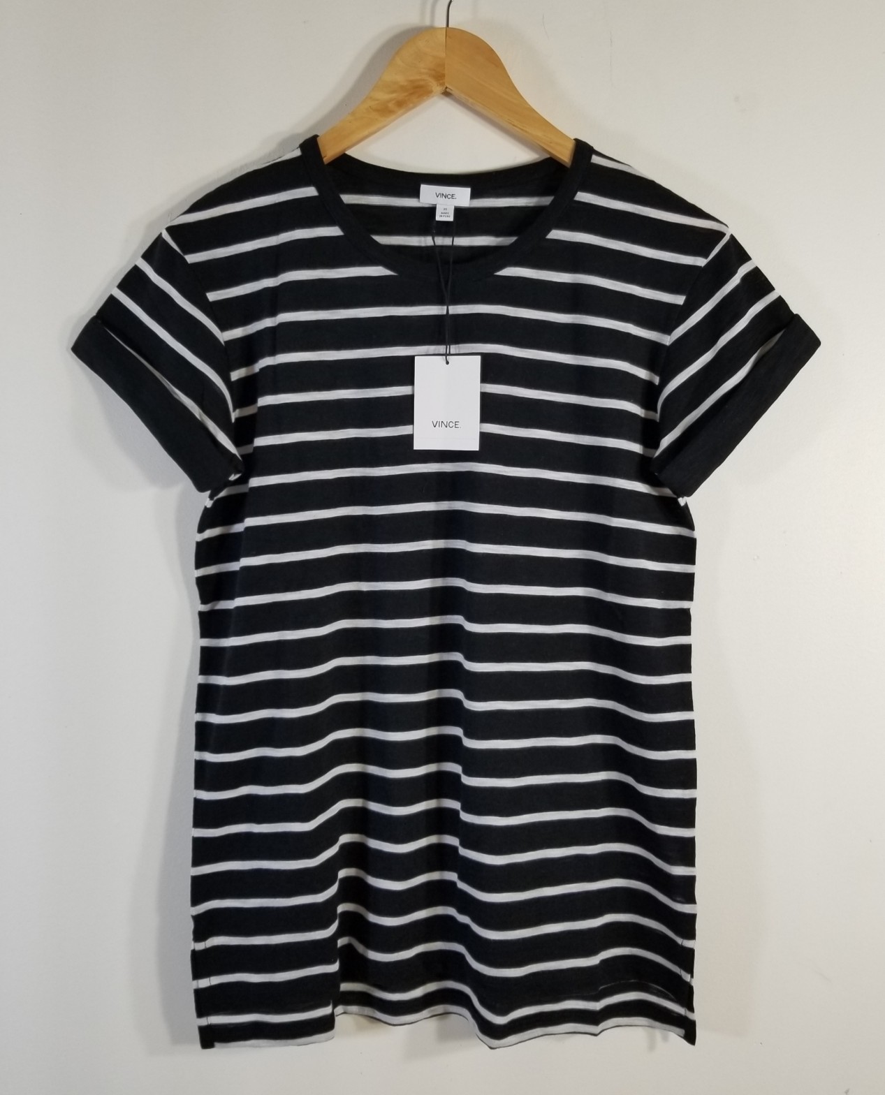 NWT Vince Feeder Stripe Pima Cotton Short Sleeve Tee Black-White Size XS, S $85