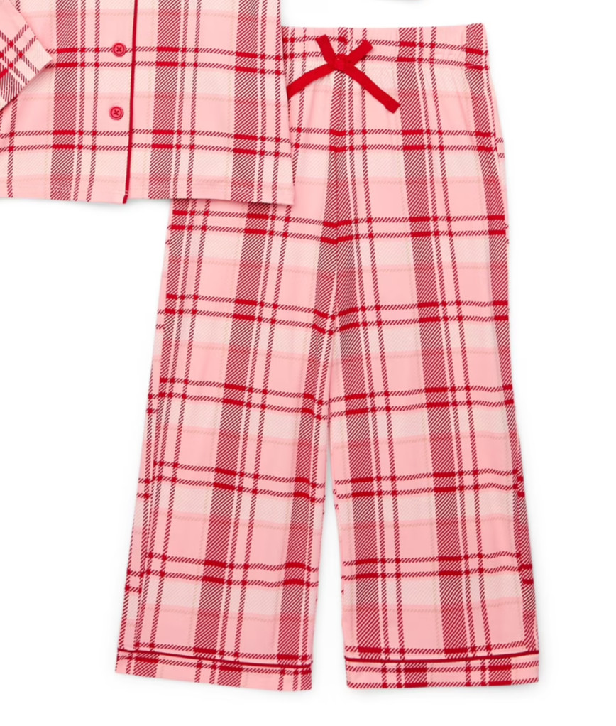 Holiday Time Girls Pajama Set Sz 7/8 Red-Pink 3-Pc with Eye Mask Plaid Sleepwear