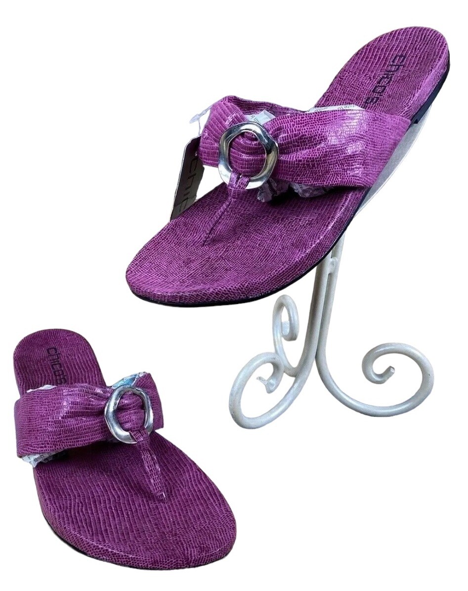 Chico’s Flip Flop Sz 10 Sandals Pink Faux Lizard Man Made Materials $34