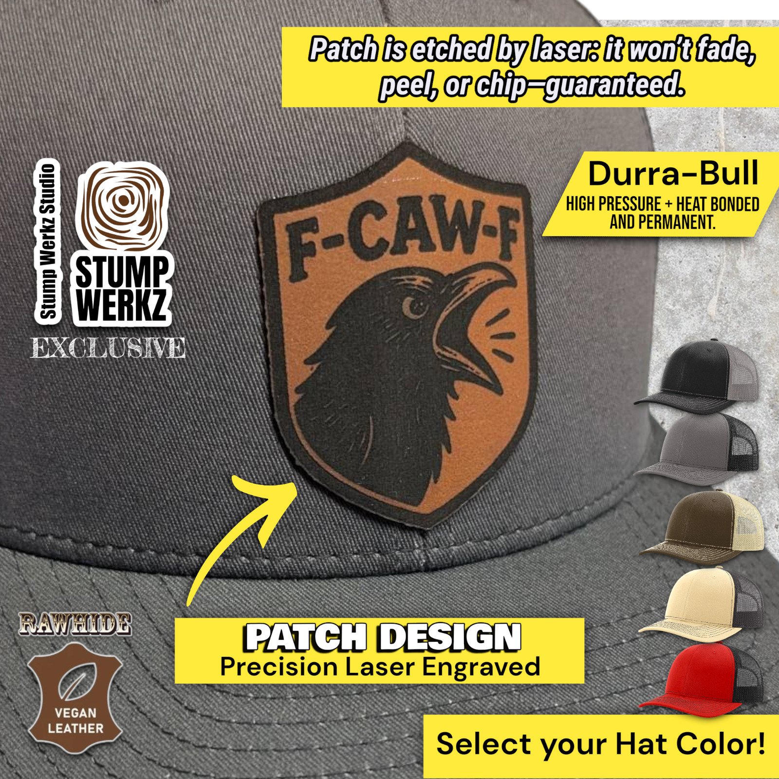 Custom Hat Trucker Baseball Cap Richardson Leather Patch Funny F-CAW-F Crow